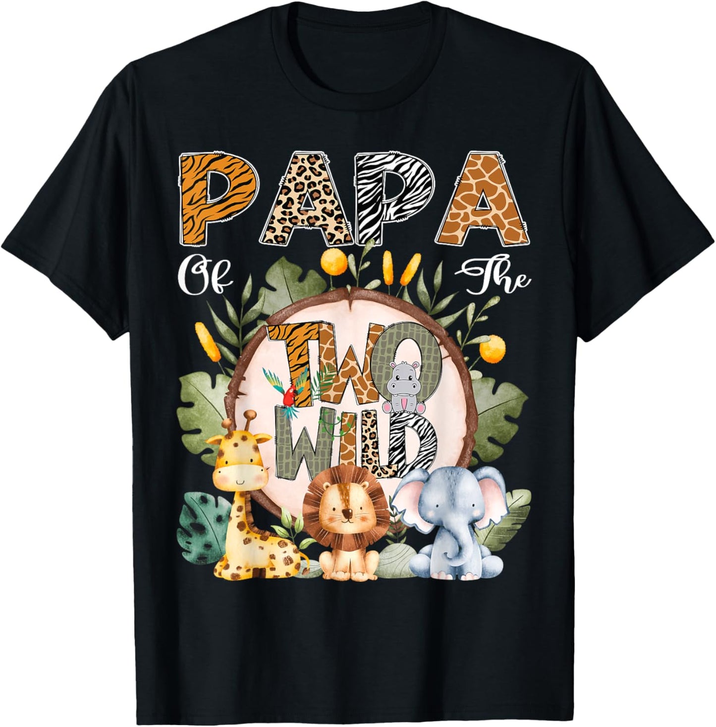 Papa Of The Two Wild Animal Safari 2Nd Birthday Party T-Shirt - T-Shirt | Black