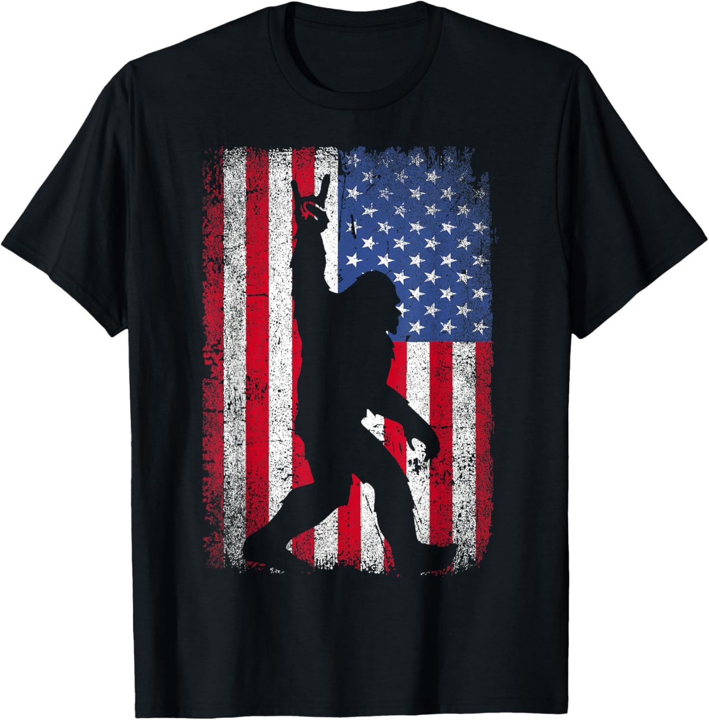 Rock On Bigfoot Sasquatch Loves Patriot American Flag USA T-Shirt - T-Shirt | Black
