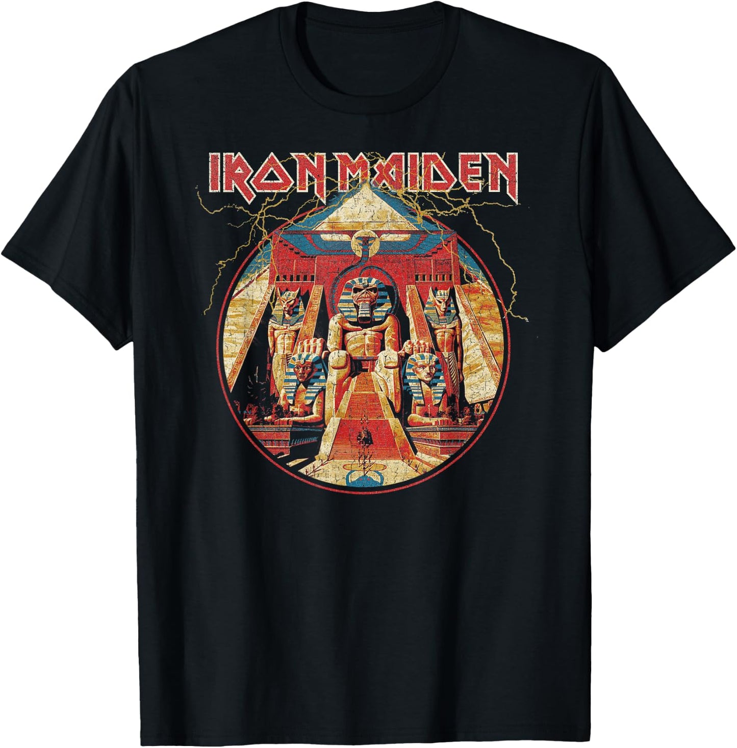 Iron Maiden Powerslave Lightning Circle T-Shirt - T-Shirt | Black