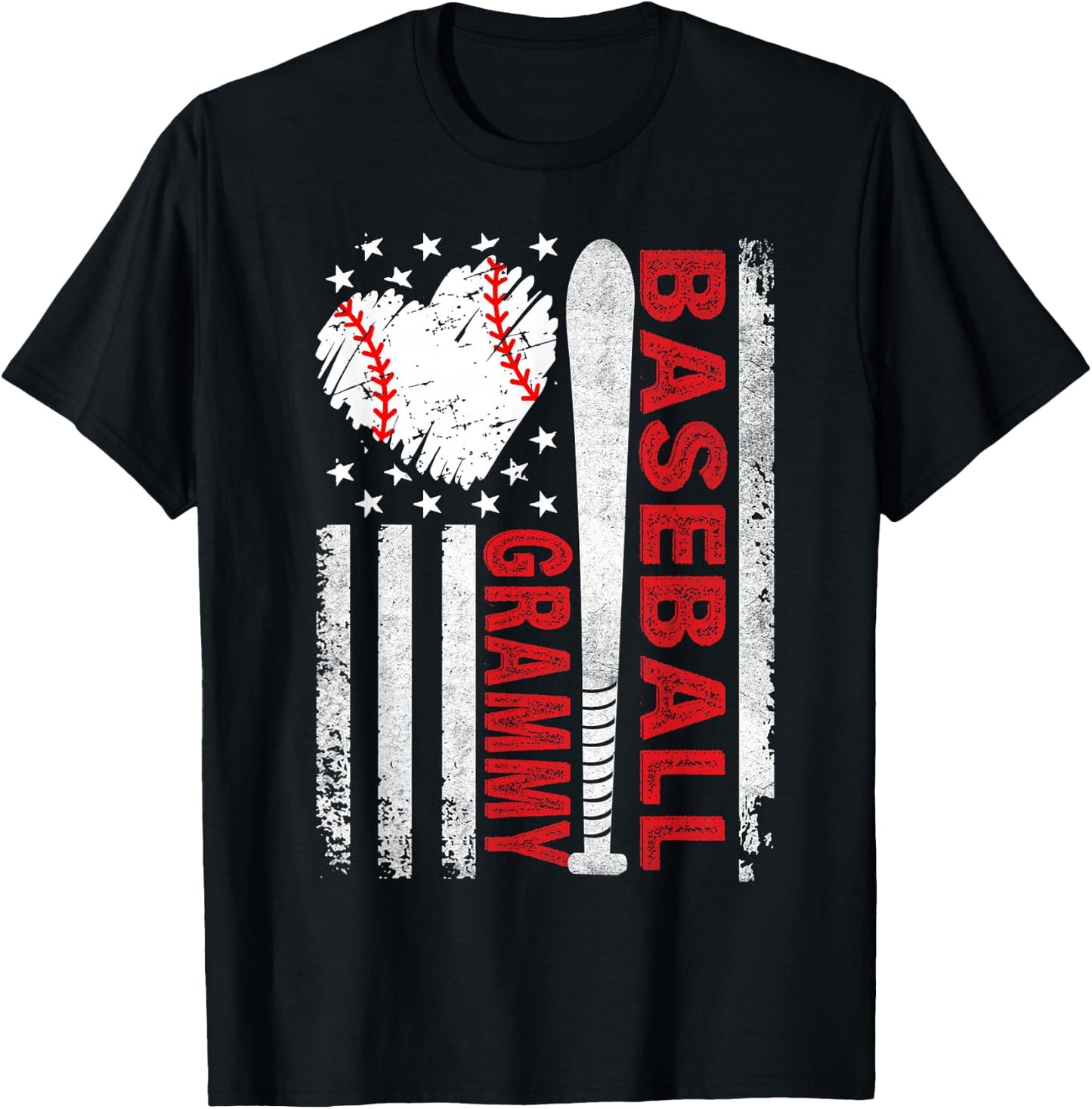 American Flag Baseball Grammy Baseball Heart T-Shirt - T-Shirt | Black