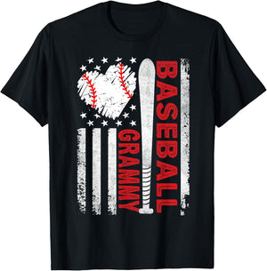 American Flag Baseball Grammy Baseball Heart T-Shirt - T-Shirt | Black
