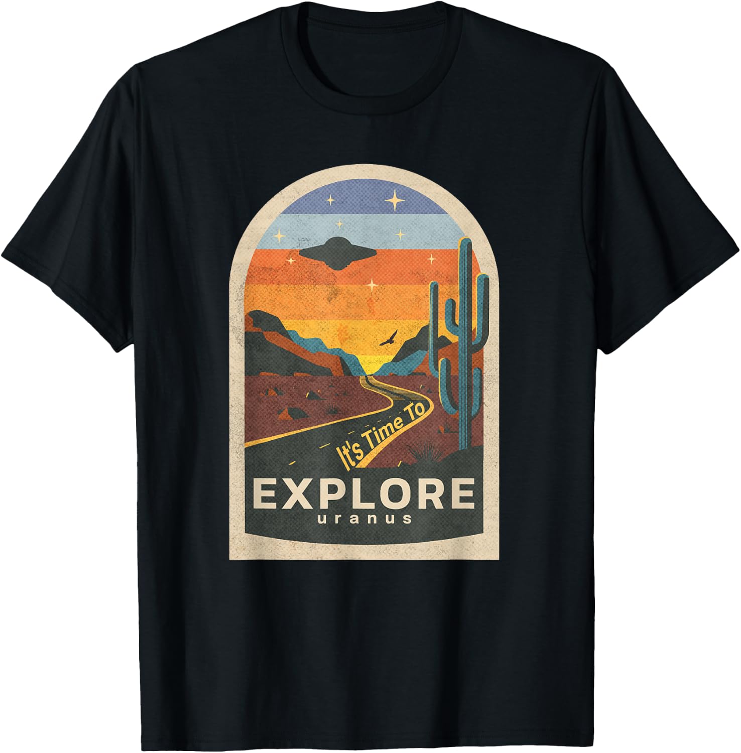 It's Time To Explore Uranus Funny UFO Design T-Shirt - T-Shirt | Black