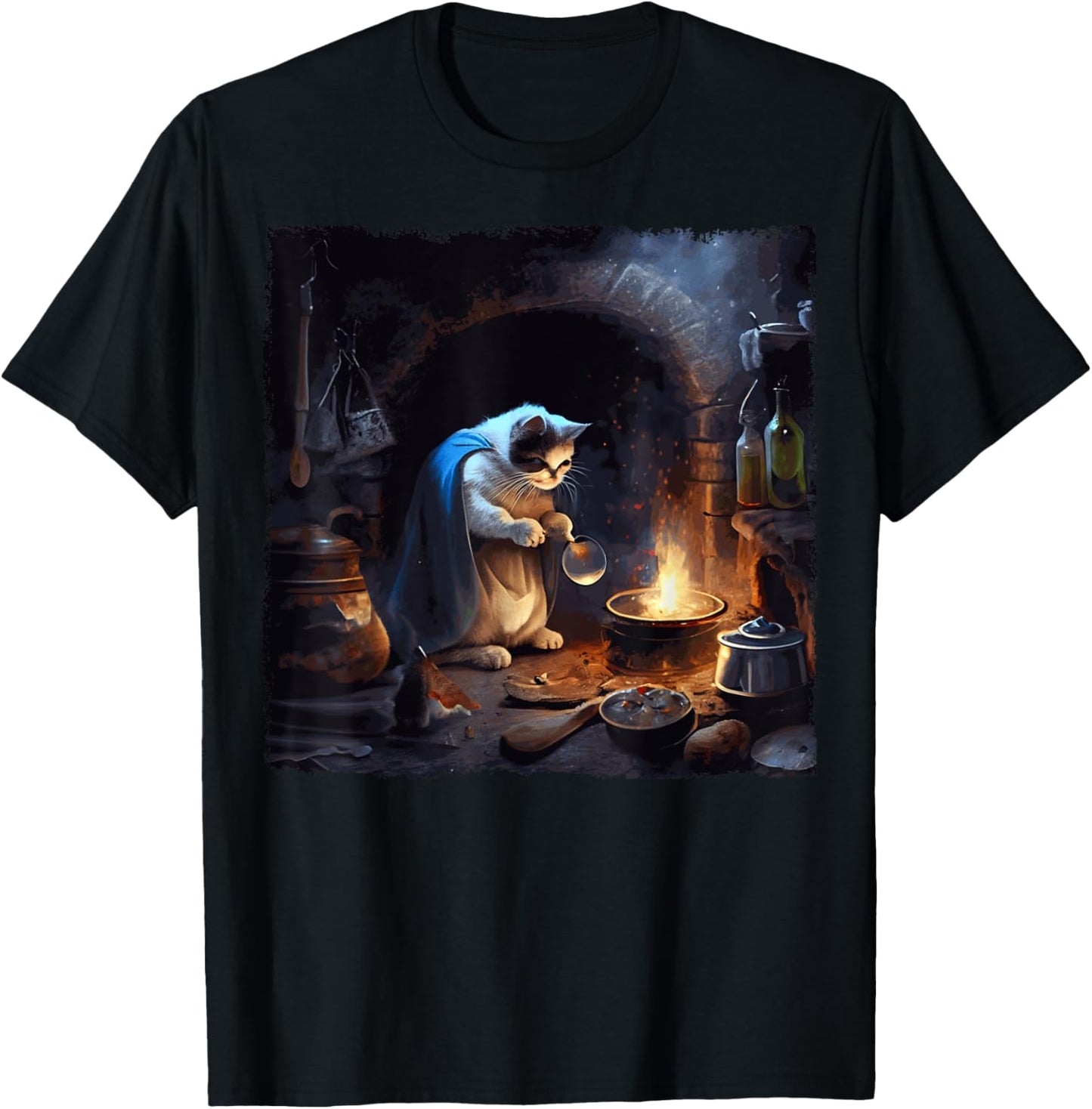 Funny Cat Cooking Space T-Shirt - T-Shirt | Black