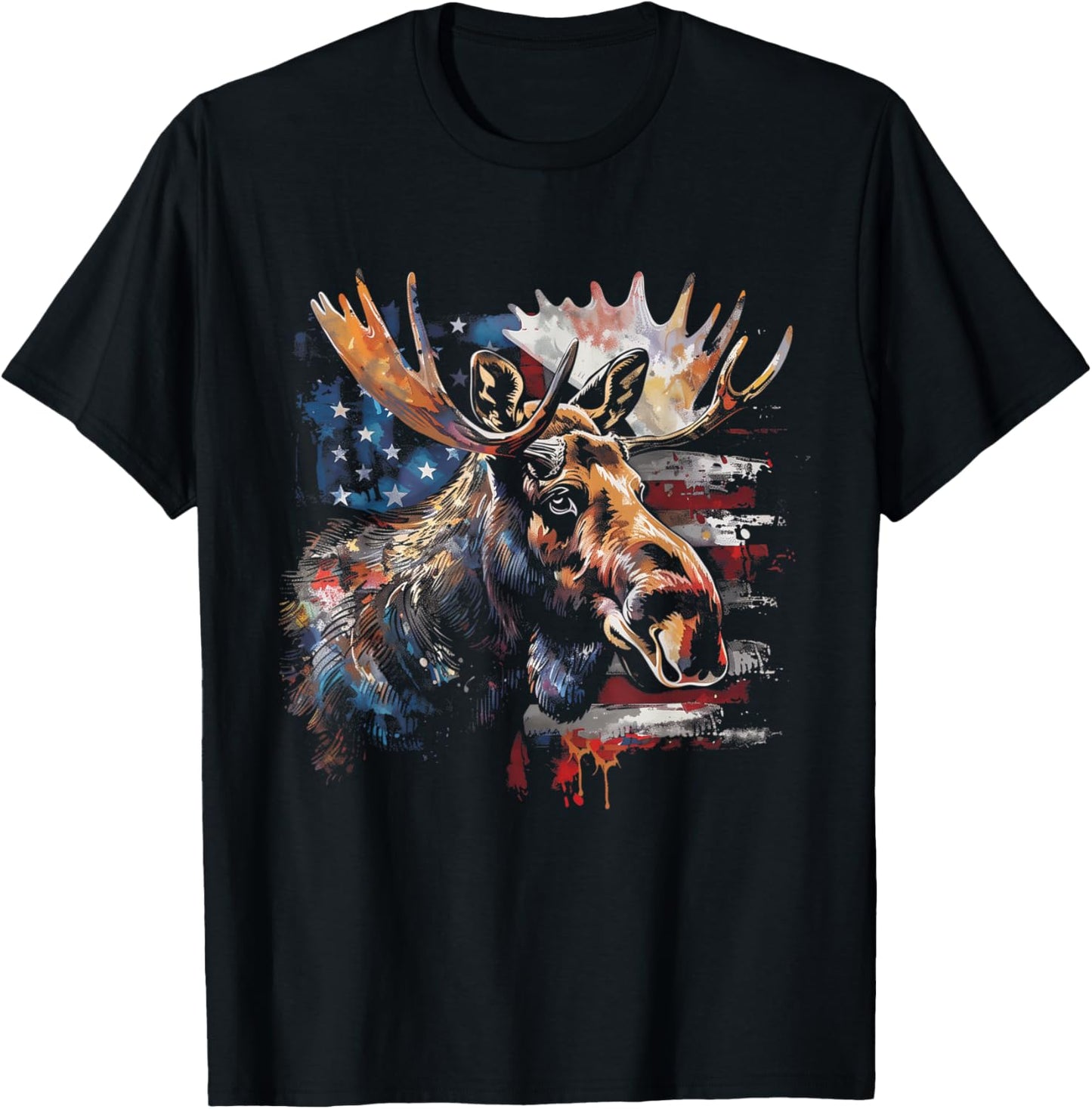 Moose American Flag USA Nature Patriotic Moose Lover Kids Men T-Shirt - T-Shirt | Black