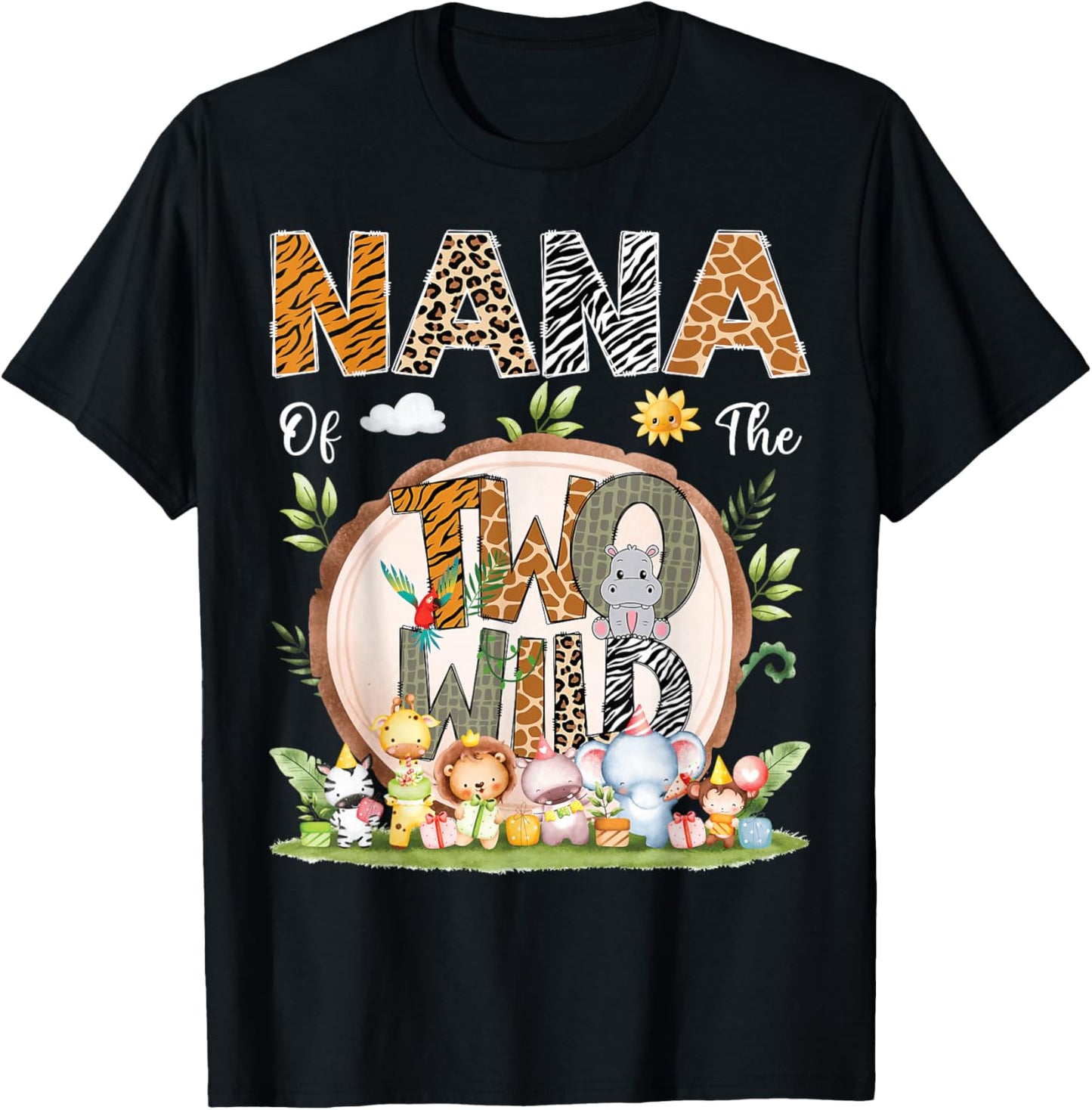Nana Of The Two Wild Animal Safari 2Nd Birthday Party T-Shirt - T-Shirt | Black
