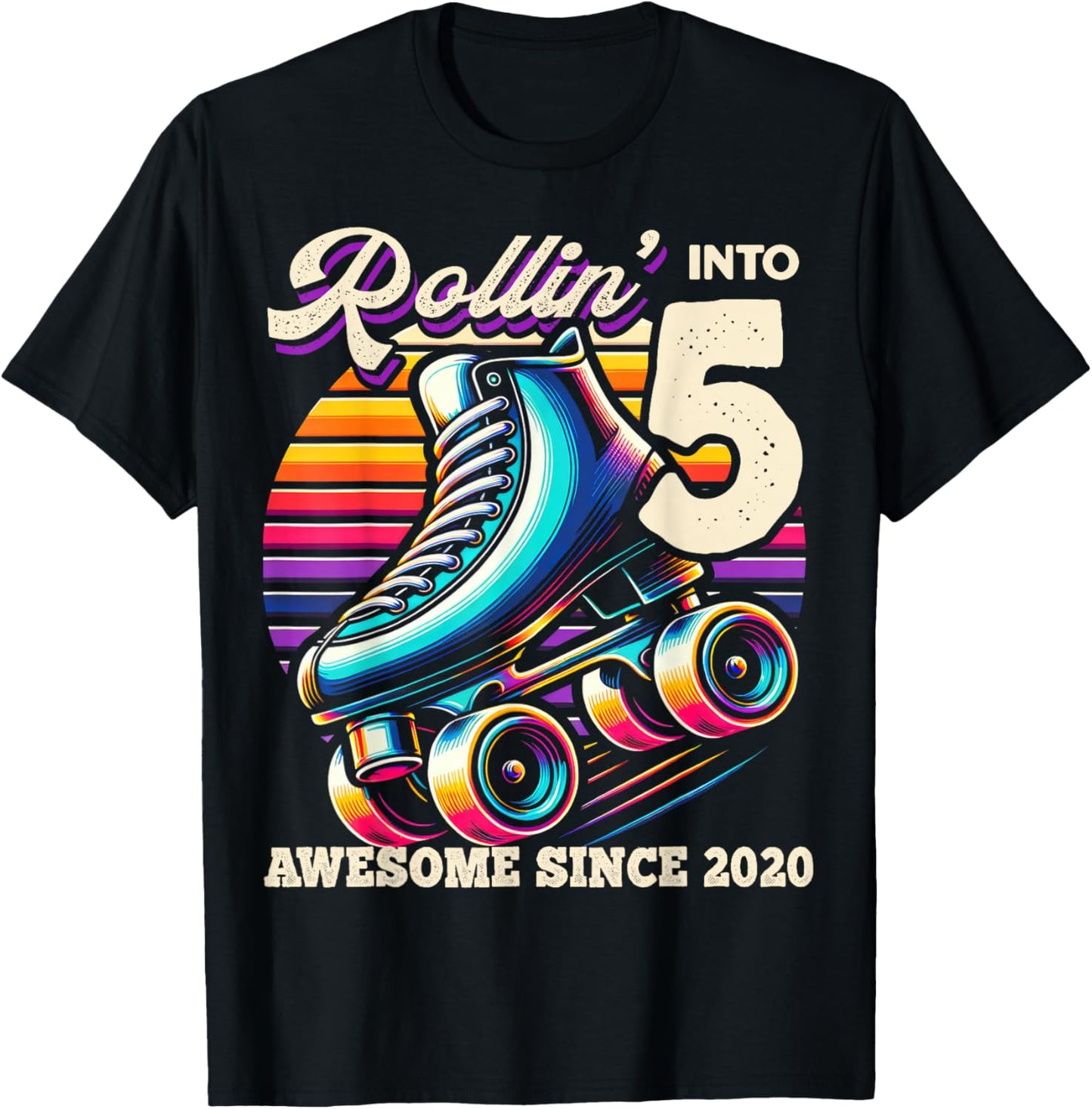 Birthday Roller Skating 5th Girls Rollin into 5 Skate Party T-Shirt - T-Shirt | Black