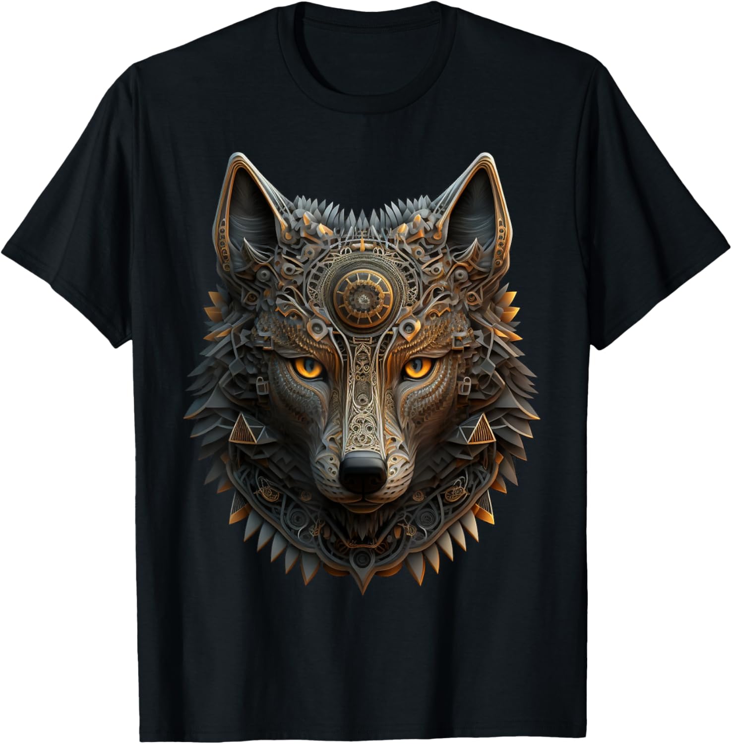 Wolf Mandala Artwork Animal Print Animal Lovers T-Shirt - T-Shirt | Black