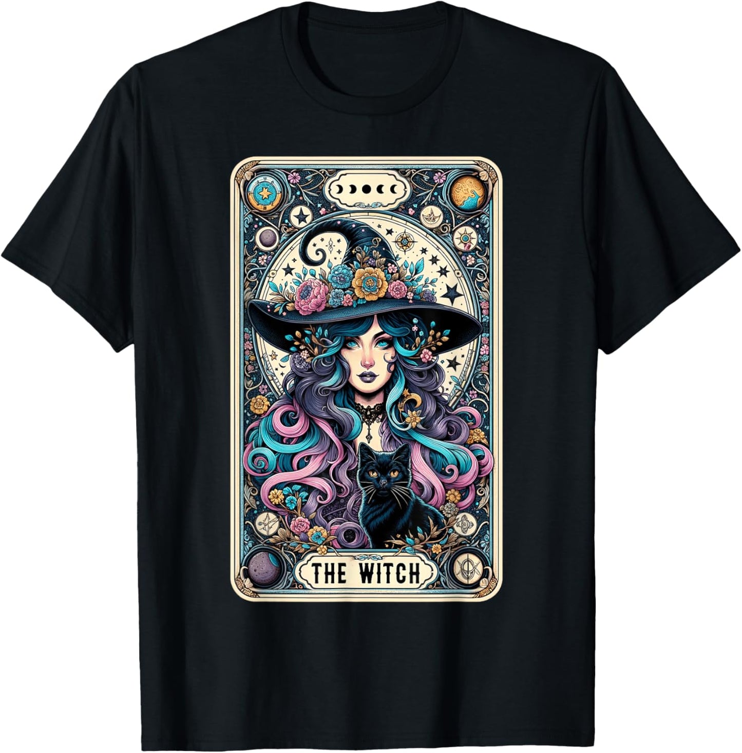 The Witch Cat Tarot Card Witch Vintage Gothic Halloween Women Kids T-Shirt - T-Shirt | Black