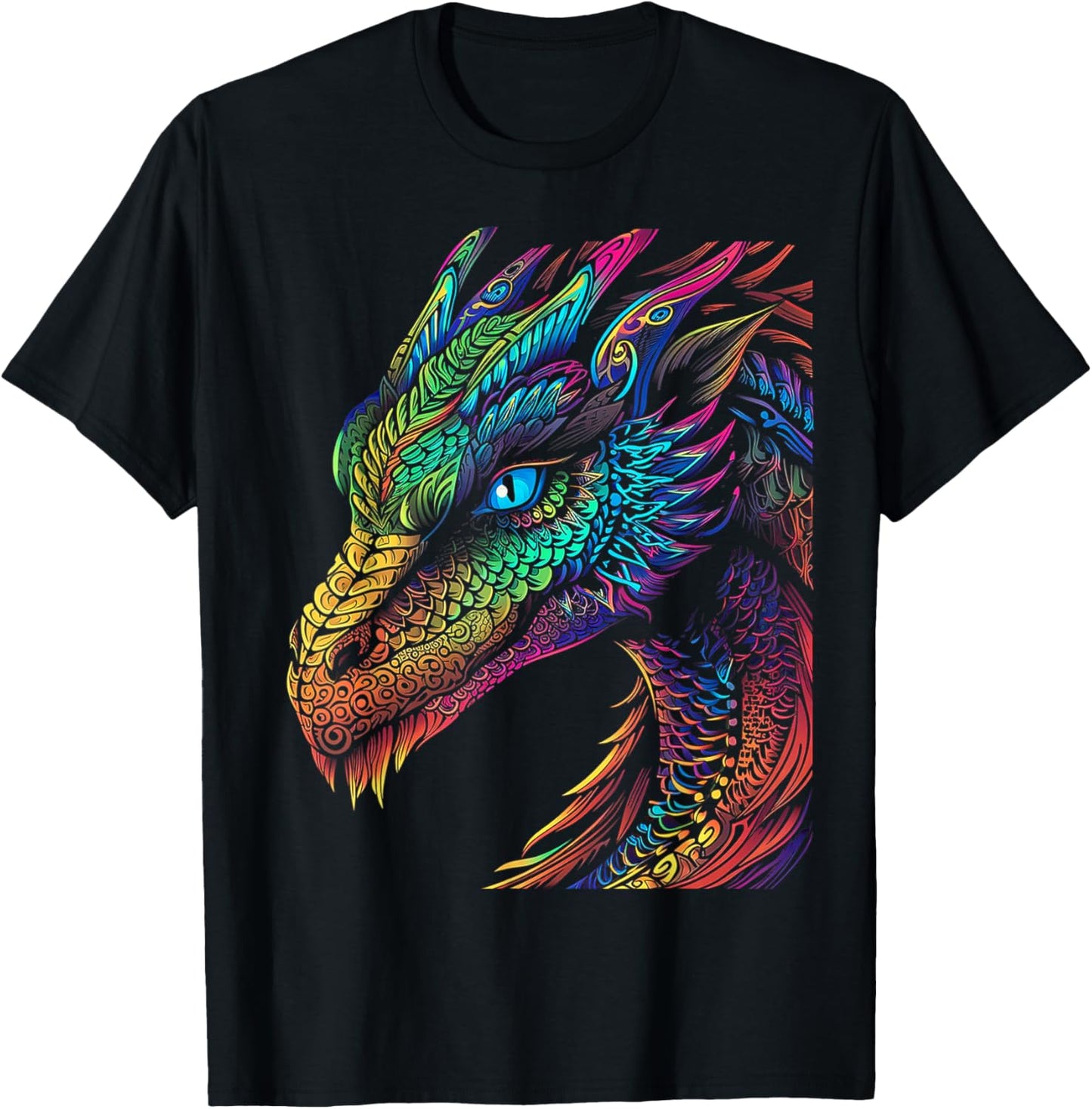 Dragon Colorful Abstract Animal Art Graphic Dragon T-Shirt - T-Shirt | Black