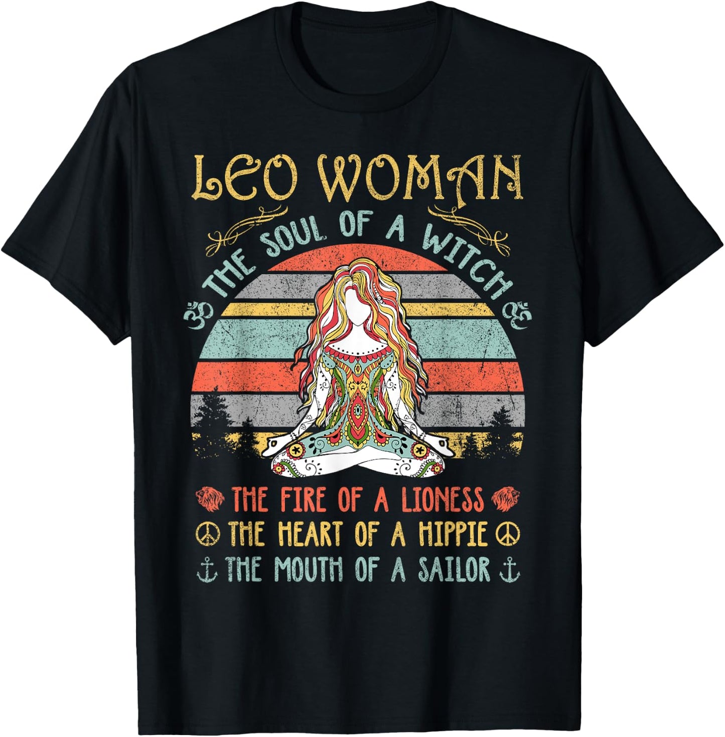 Leo Woman The Soul Of A Witch Vintage Birthday T-Shirt - T-Shirt | Black