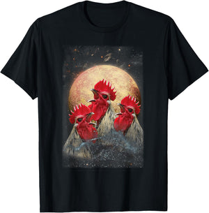 Three Chickens Howling At The Moon Funny Parody Chicken T-Shirt - T-Shirt | Black