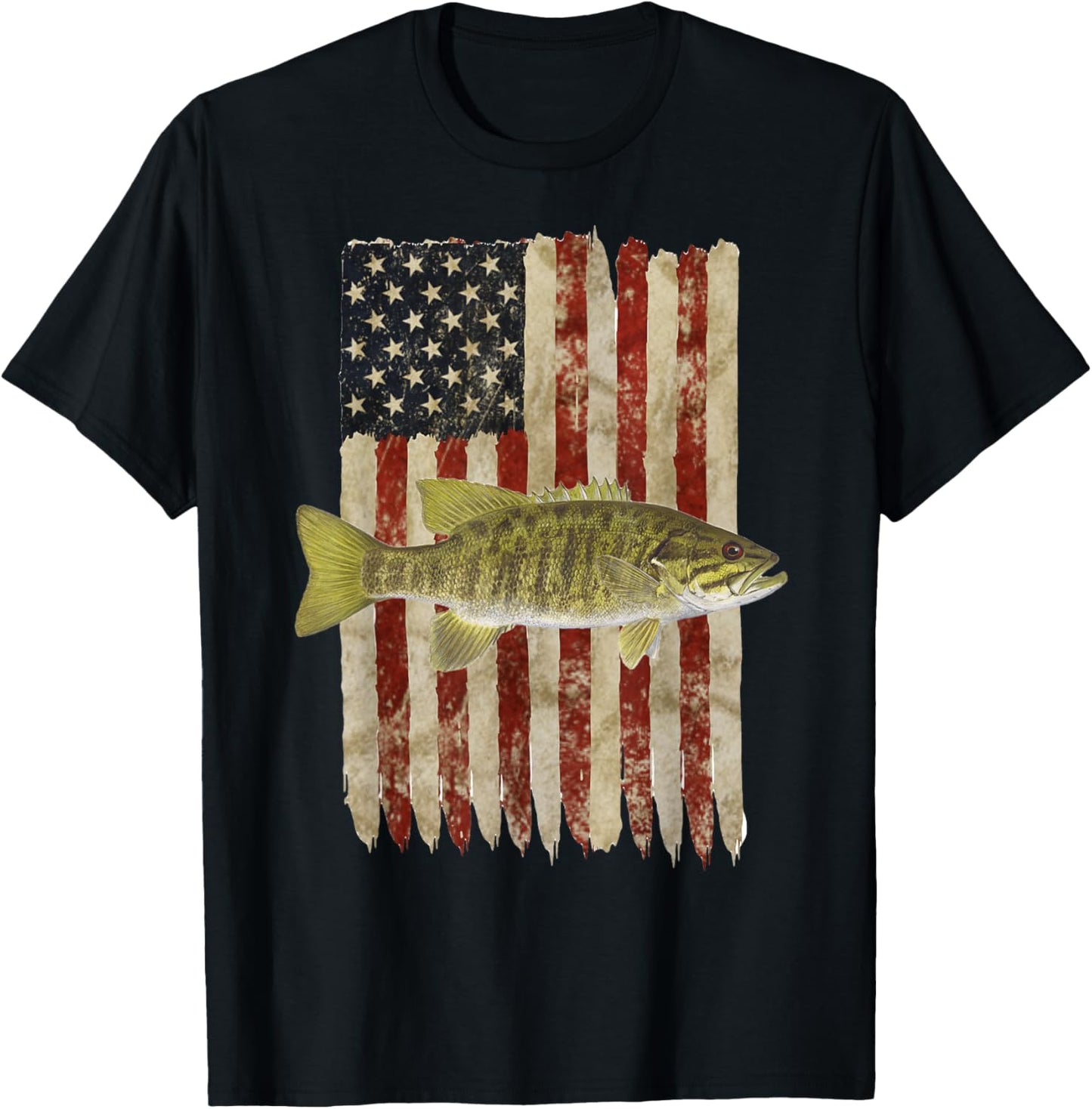 Hooked on Freedom Patriotic Smallmouth Bass Fishing USA Women Kids Men T-Shirt - T-Shirt | Black