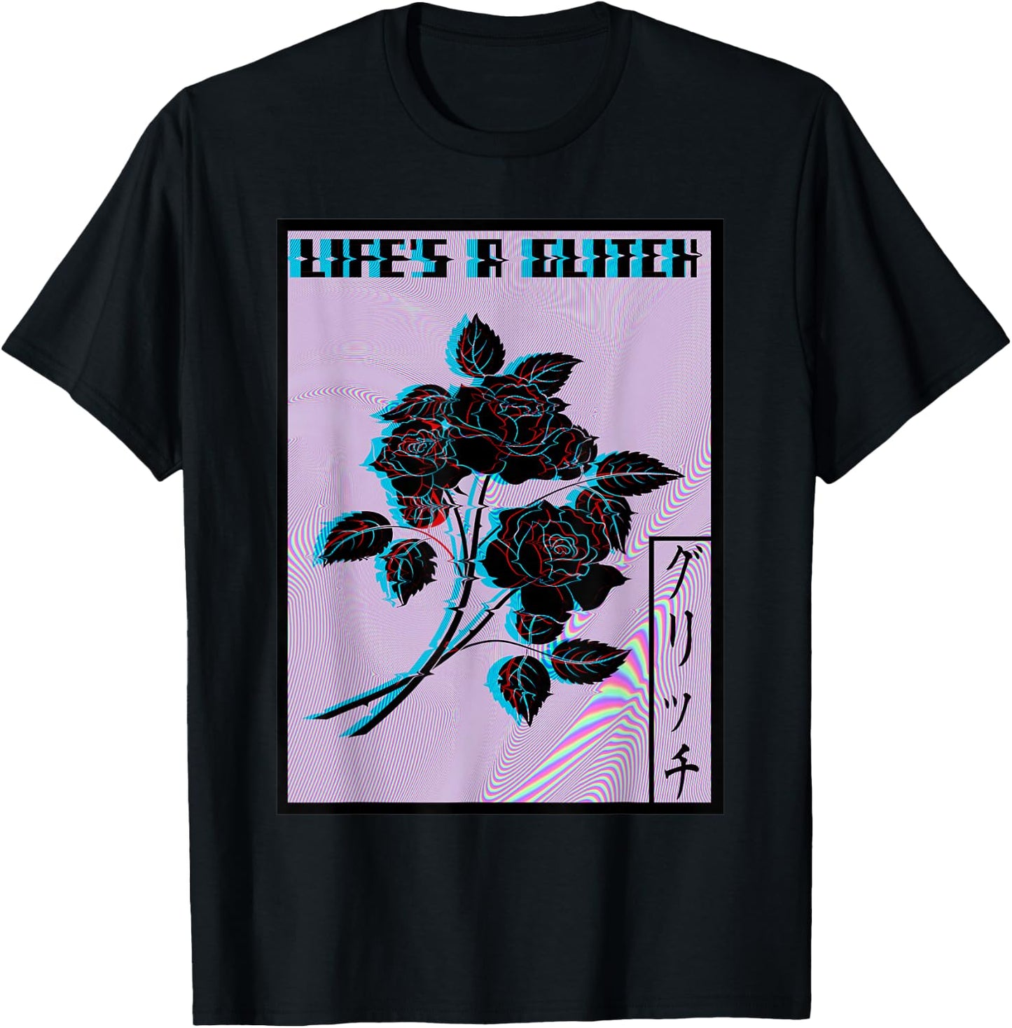 Life's a Glitch Vaporwave Aesthetic Sad Rose T-Shirt - T-Shirt | Black