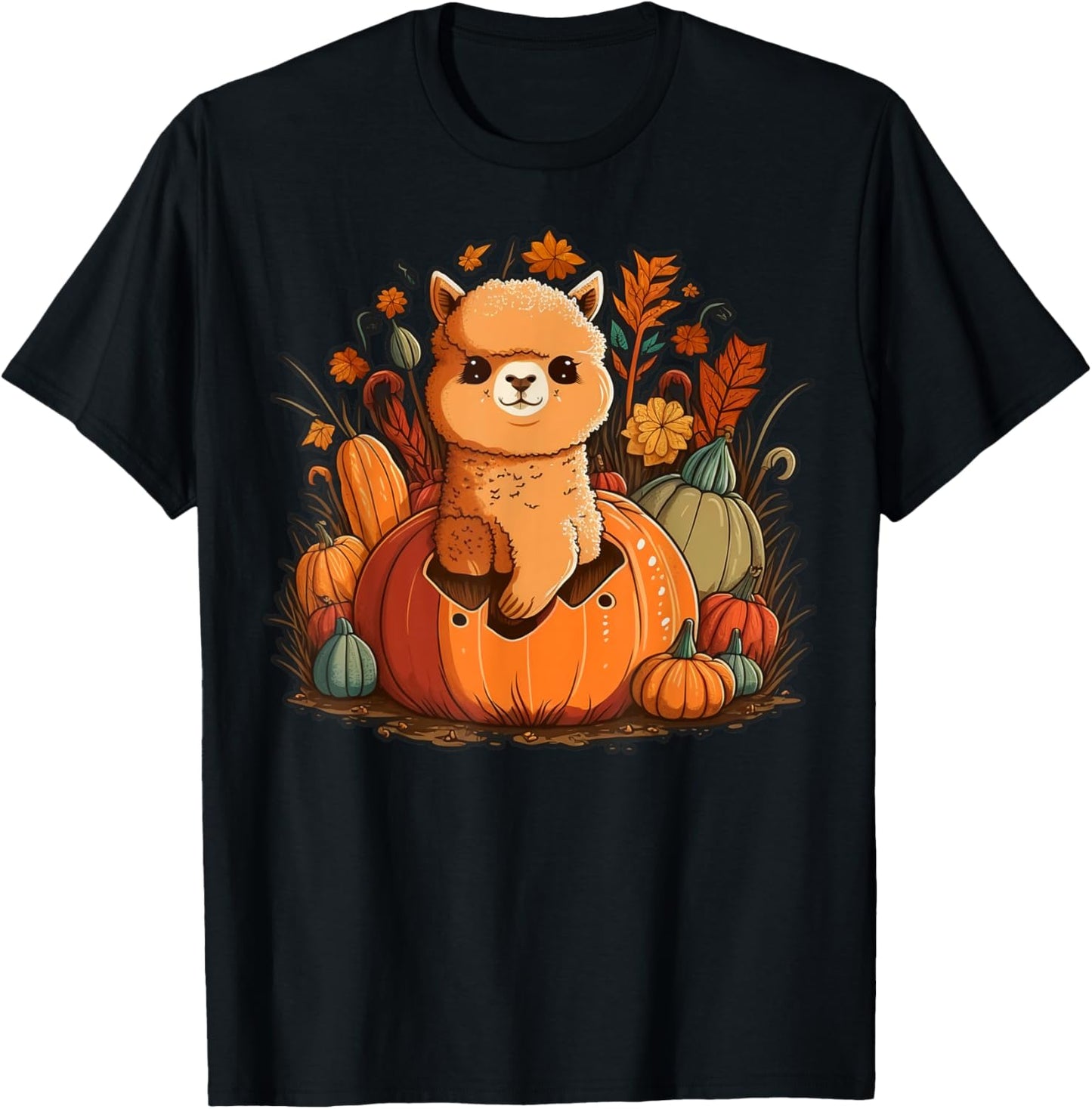 Pumpkin Llama costume on Alpaca Halloween T-Shirt - T-Shirt | Black