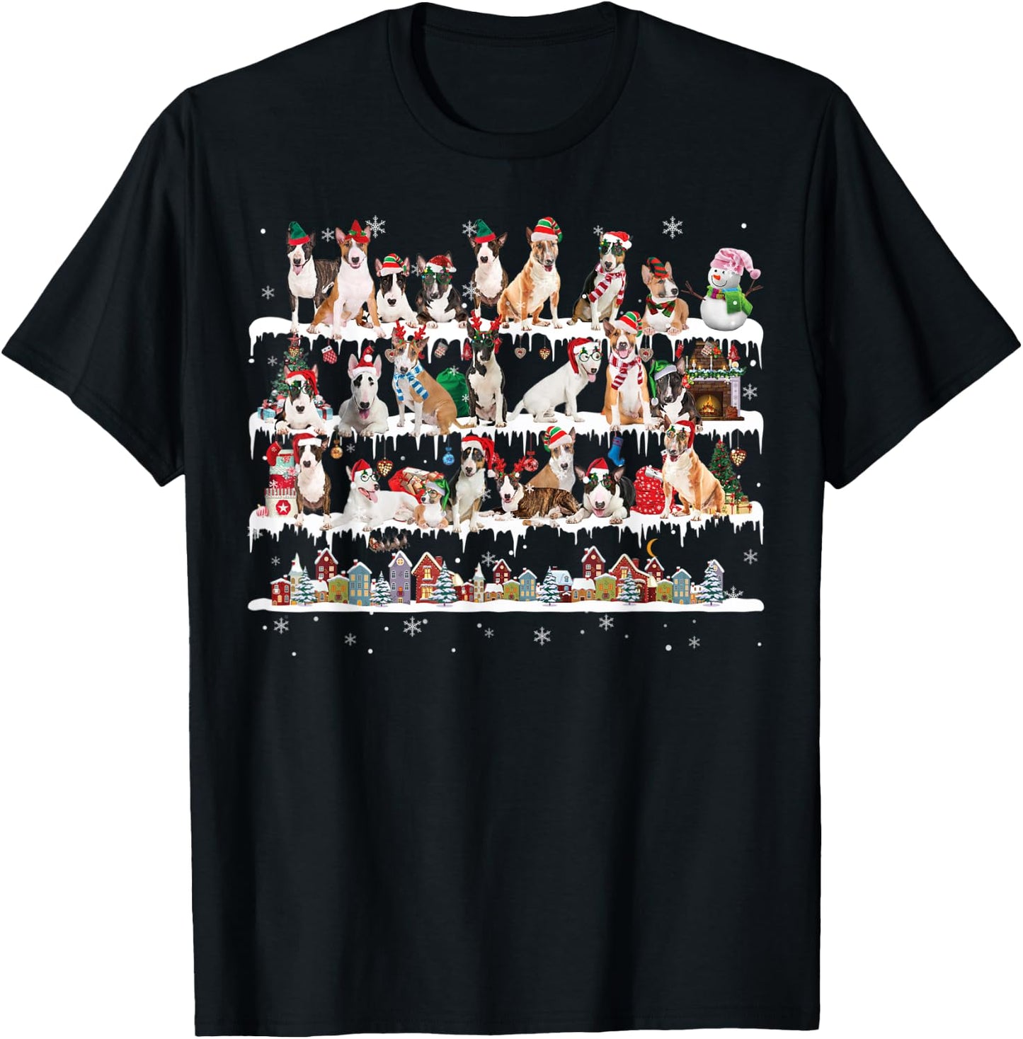 Bull Terrier Christmas Snow Layers Santa Dog Ugly Xmas Women Kids T-Shirt - T-Shirt | Black