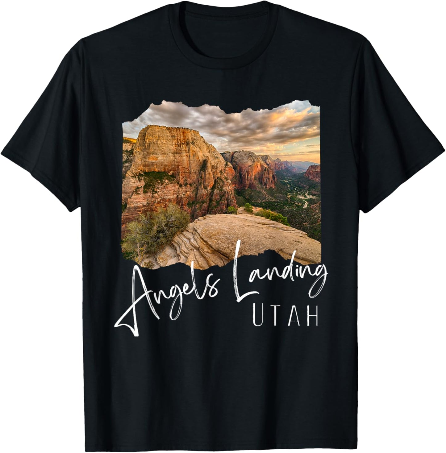 Retro Utah, Angels Landing T-Shirt - T-Shirt | Black