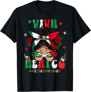 Viva Mexico Apparel Mexican Flag Kids Girl Women Pride T-Shirt - T-Shirt | Black