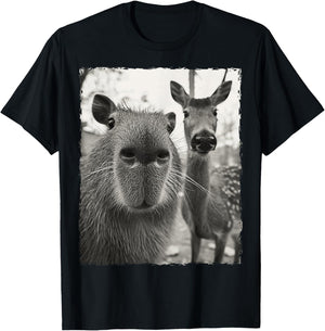 Capybara Selfie With A Deer T-Shirt - T-Shirt | Black