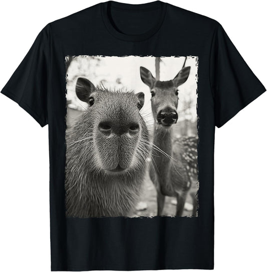 Capybara Selfie With A Deer T-Shirt - T-Shirt | Black