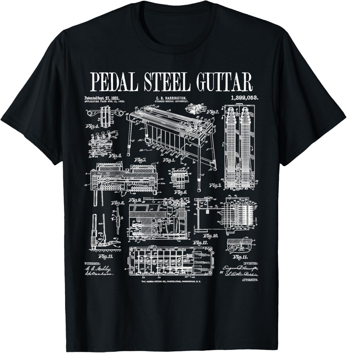 Pedal Steel Guitar Player Guitarist Funny Vintage Patent T-Shirt - T-Shirt | Black