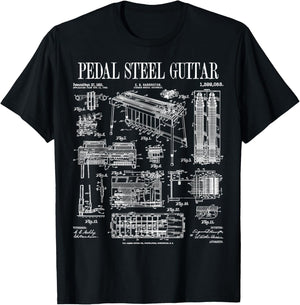 Pedal Steel Guitar Player Guitarist Funny Vintage Patent T-Shirt - T-Shirt | Black