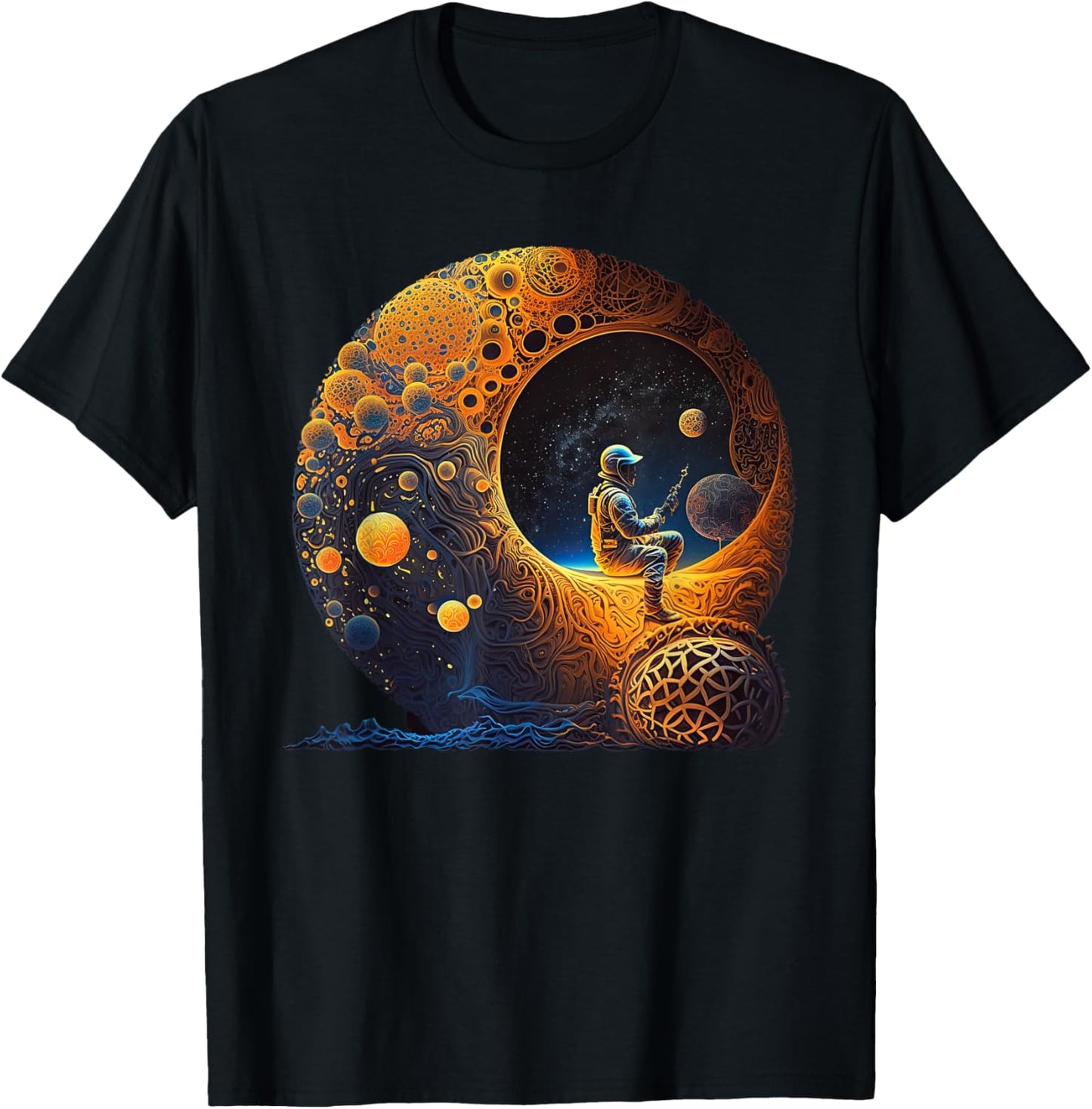 Meditating Astronaut Planets Meditation Astral Travel T-Shirt - T-Shirt | Black