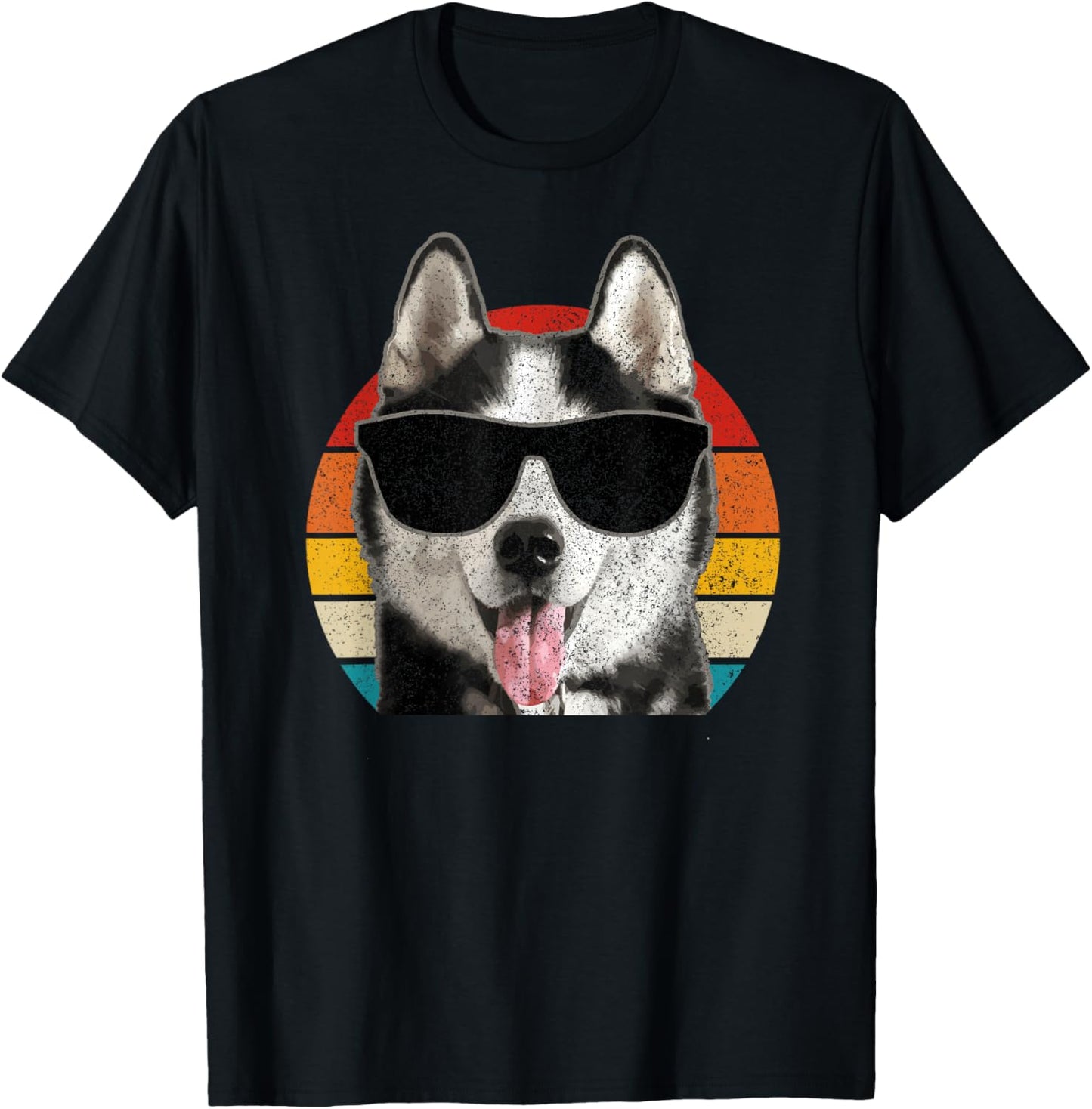 Husky Vintage Sunglasses Funny Siberian Husky T-Shirt - T-Shirt | Black