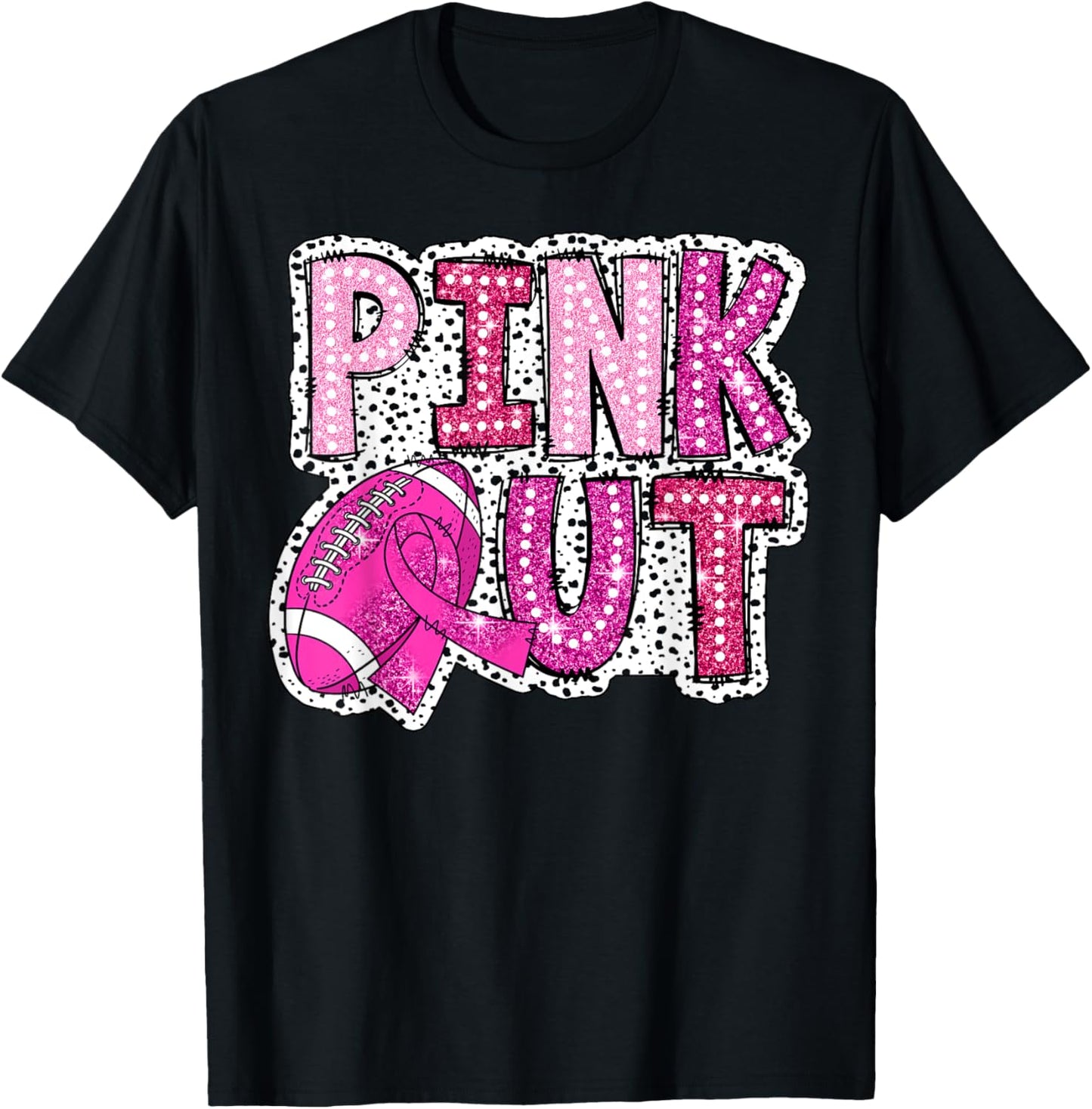 Pink Out Football Tackle Breast Cancer Awareness Dalmatian T-Shirt - T-Shirt | Black