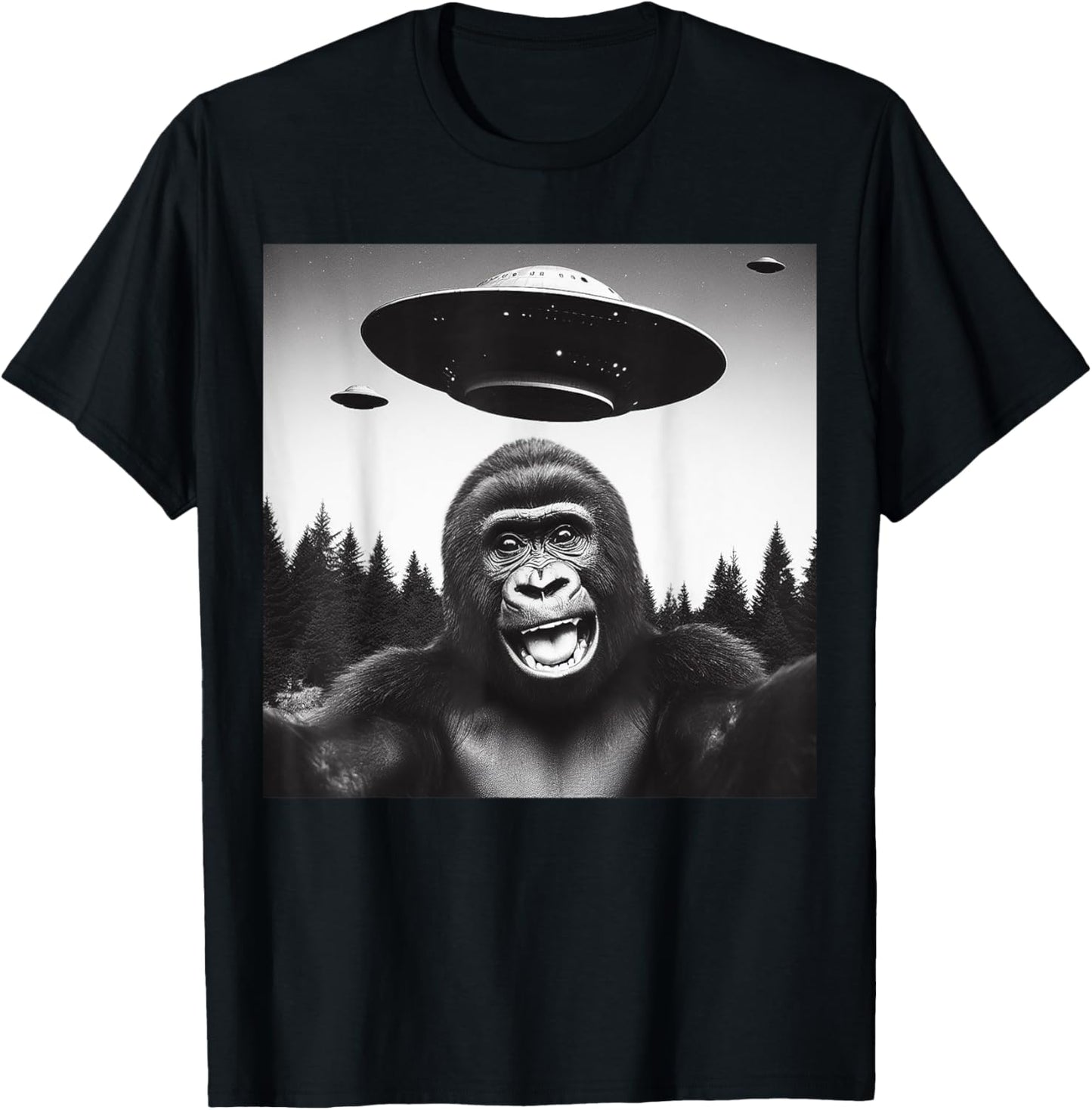 Gorilla Selfie With Alien UFO Funny Gifts Women Kid T-Shirt - T-Shirt | Black