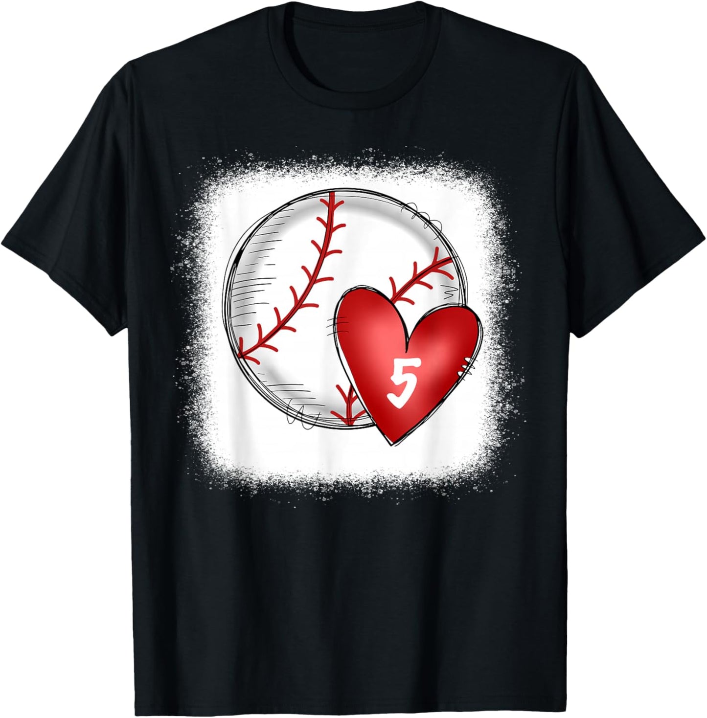 Bleached Custom Baseball Mom Number 5 Heart for Mom T-Shirt - T-Shirt | Black