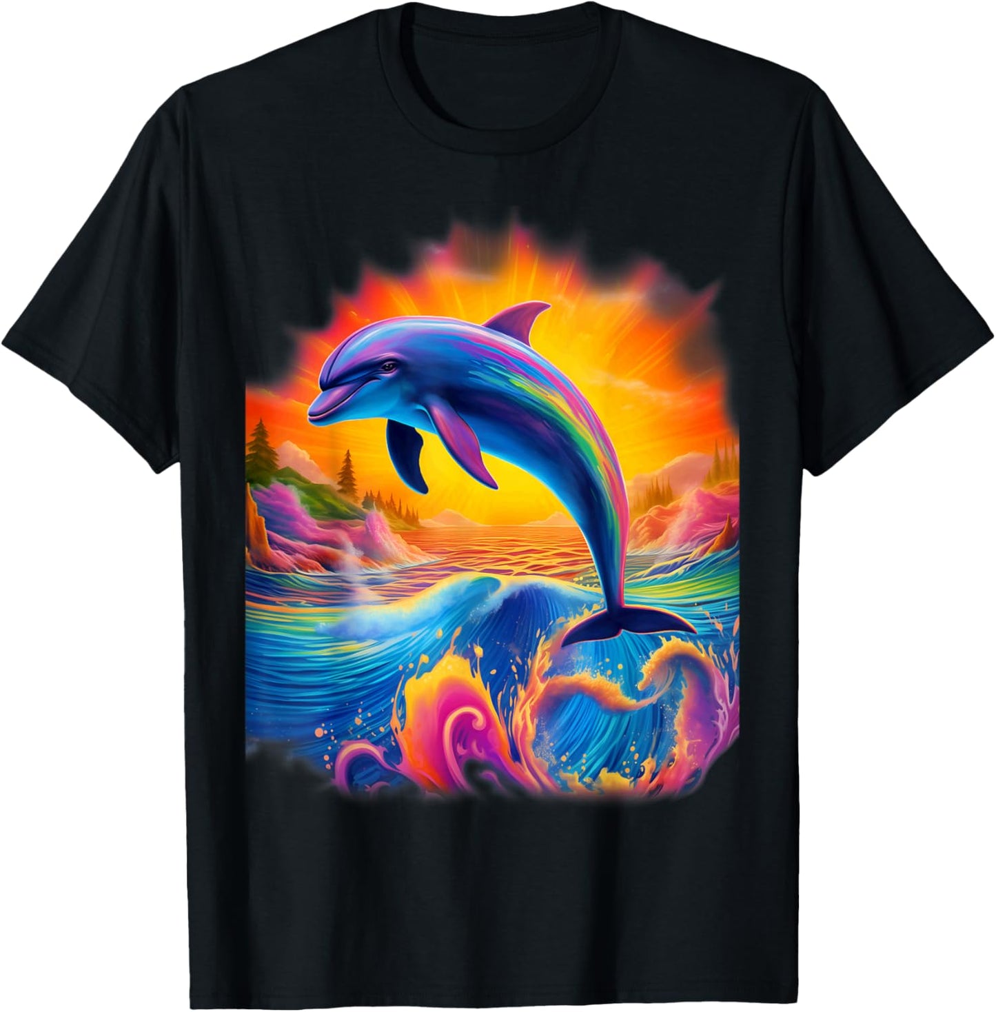 Dolphin Colorful Rainbow Oceanscape for Girls and Boys T-Shirt - T-Shirt | Black