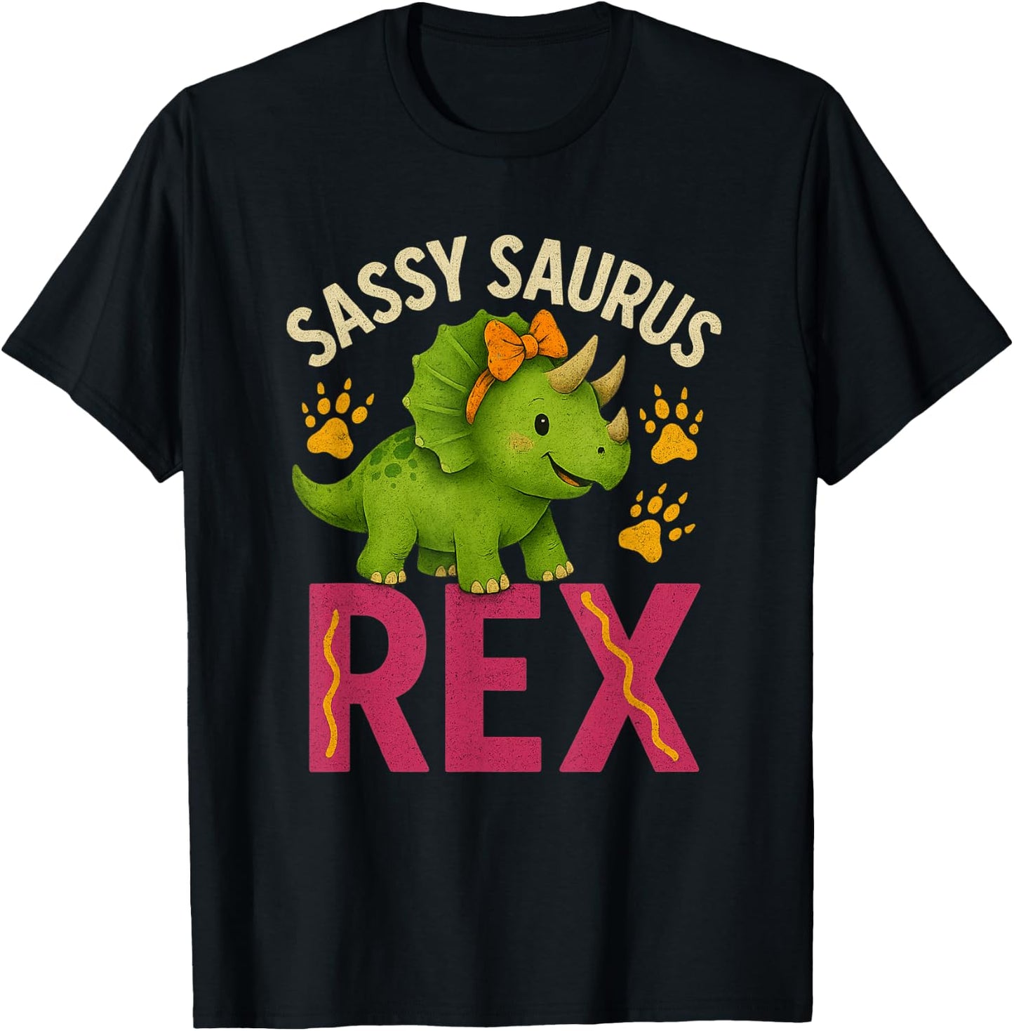 Sassy Saurus Cute Dinosaurs Design for Girls T-Shirt - T-Shirt | Black
