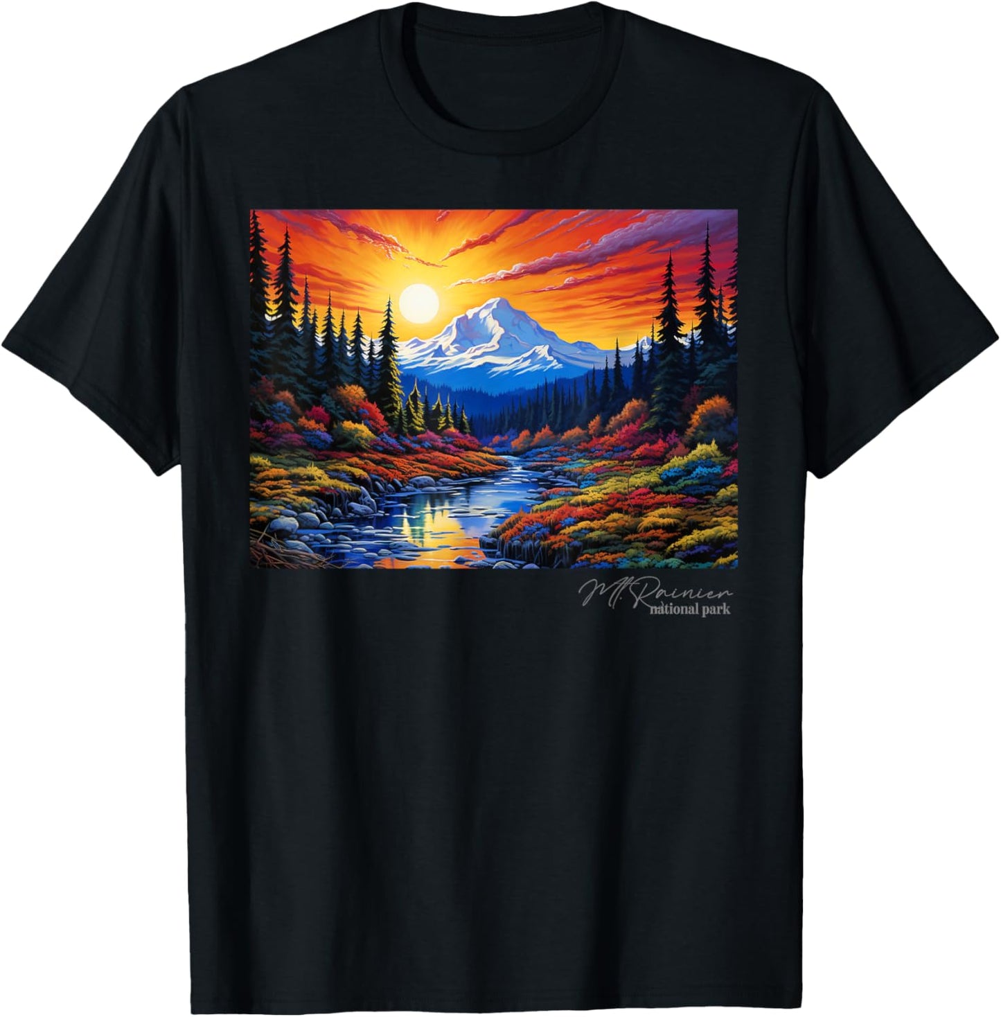 Mt. Mount Rainier National Park Camping Hiking Outdoors T-Shirt - T-Shirt | Black