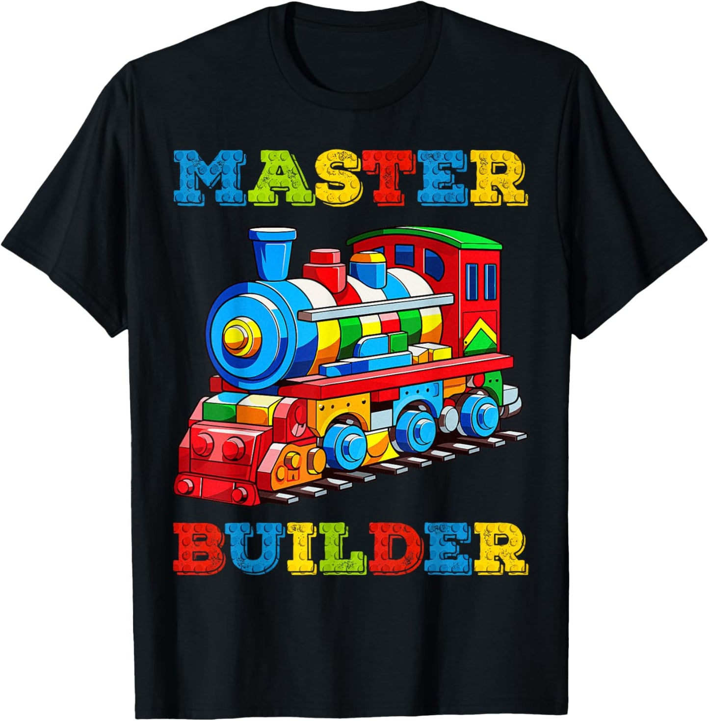 Cute Master Builder Kids Building Blocks Toy Train Lover T-Shirt - T-Shirt | Black