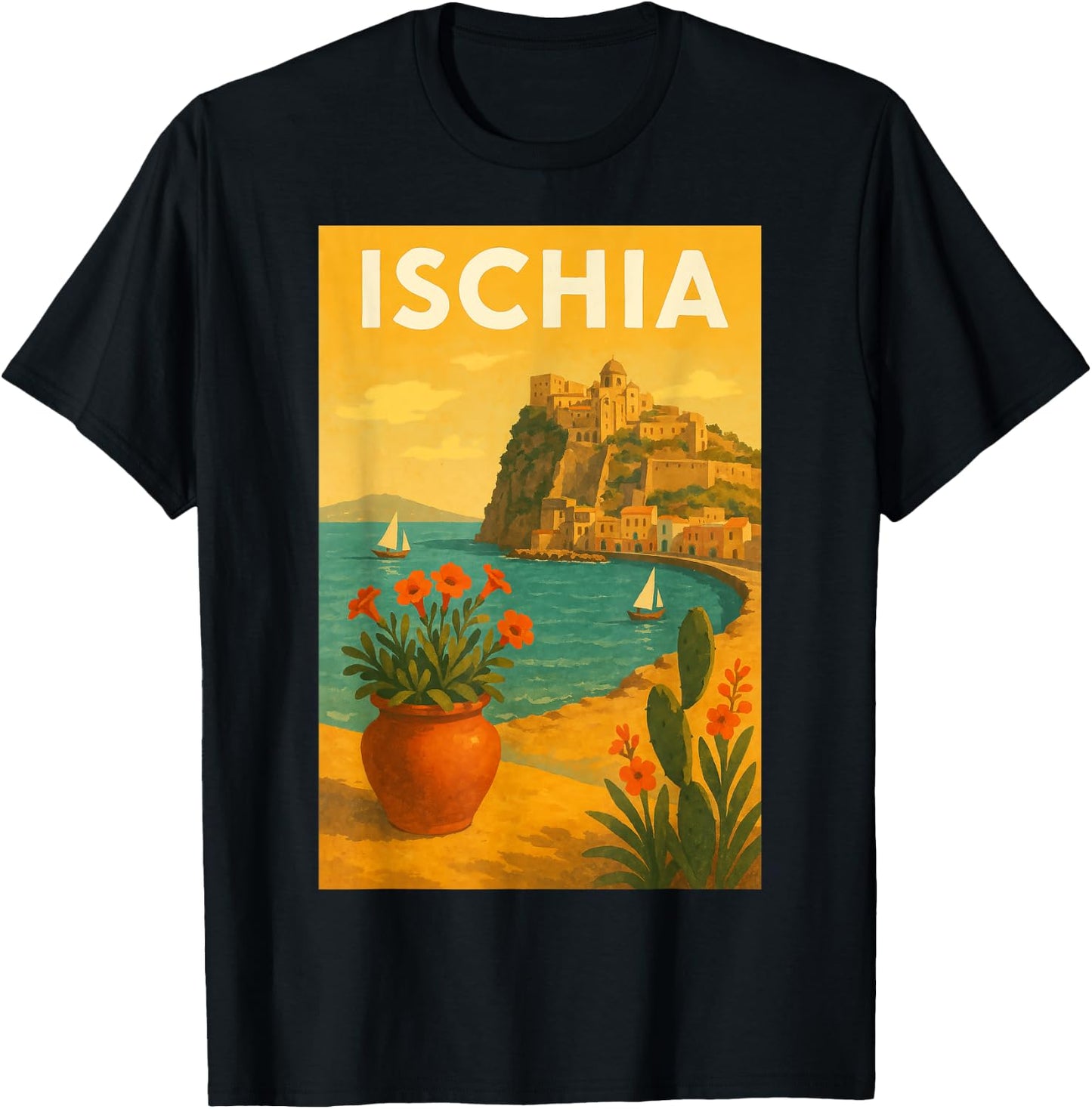 Ischia Vintage Travel Poster Art Print for Home Office T-Shirt - T-Shirt | Black