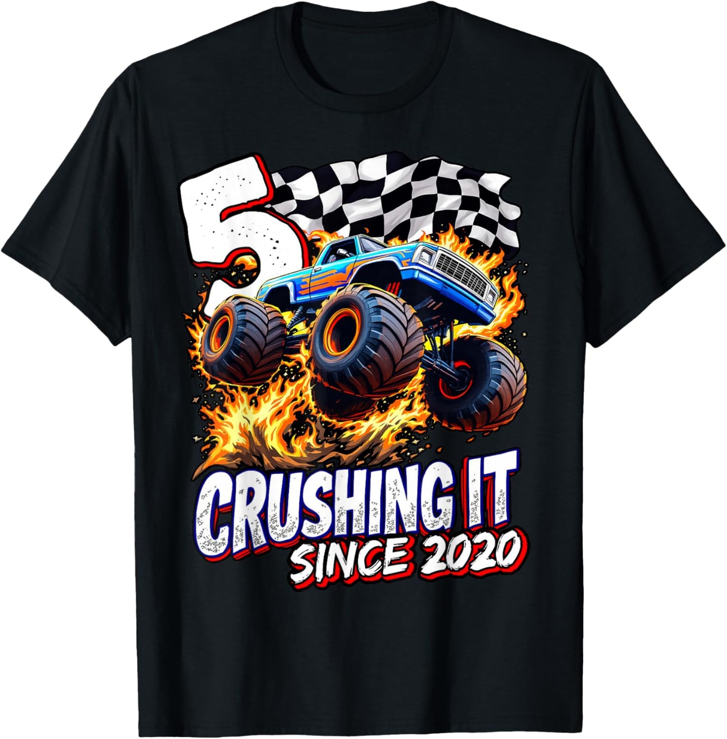 Birthday Monster Truck 5 year Old Boys 5th Party Born 2020 T-Shirt - T-Shirt | Black
