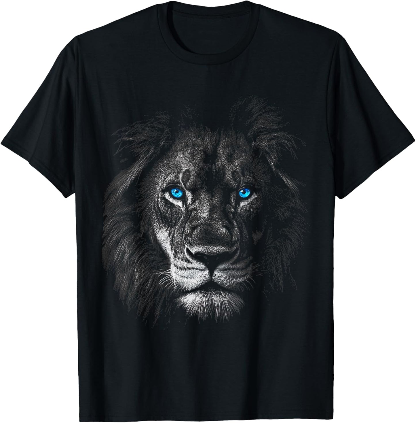 Lion Animal Motif Blue Eyes Artwork Lion T-Shirt - T-Shirt | Black