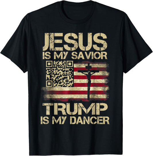 Jesus Is My Savior Trump Is My Dancer QR Trump Dancing Code T-Shirt - T-Shirt | Black