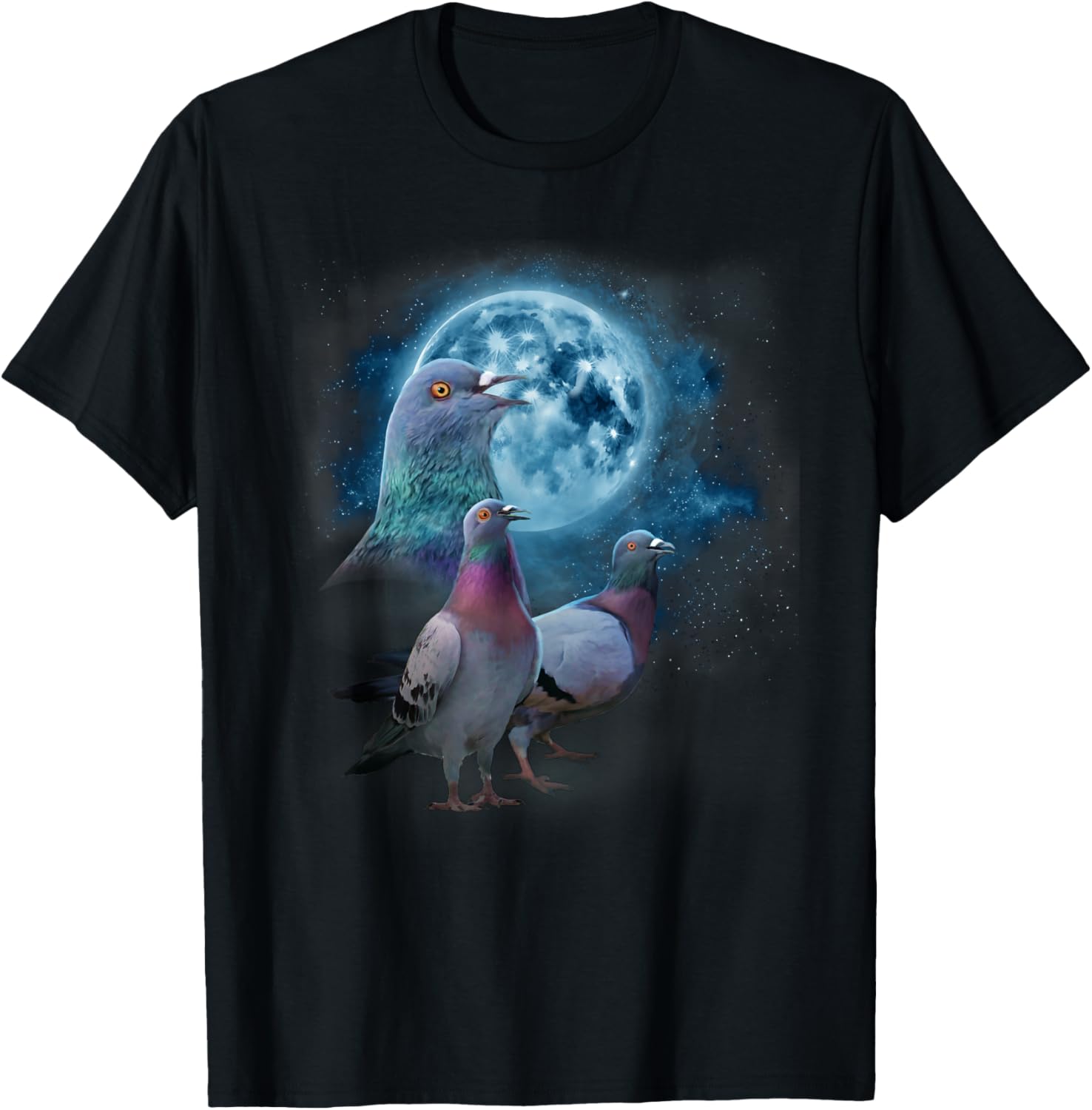 Funny Pigeon Shirt - Funny Pigeons Howling at the Moon T-Shirt - T-Shirt | Black