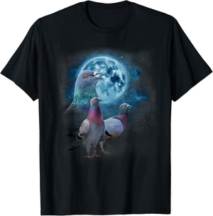 Funny Pigeon Shirt - Funny Pigeons Howling at the Moon T-Shirt - T-Shirt | Black