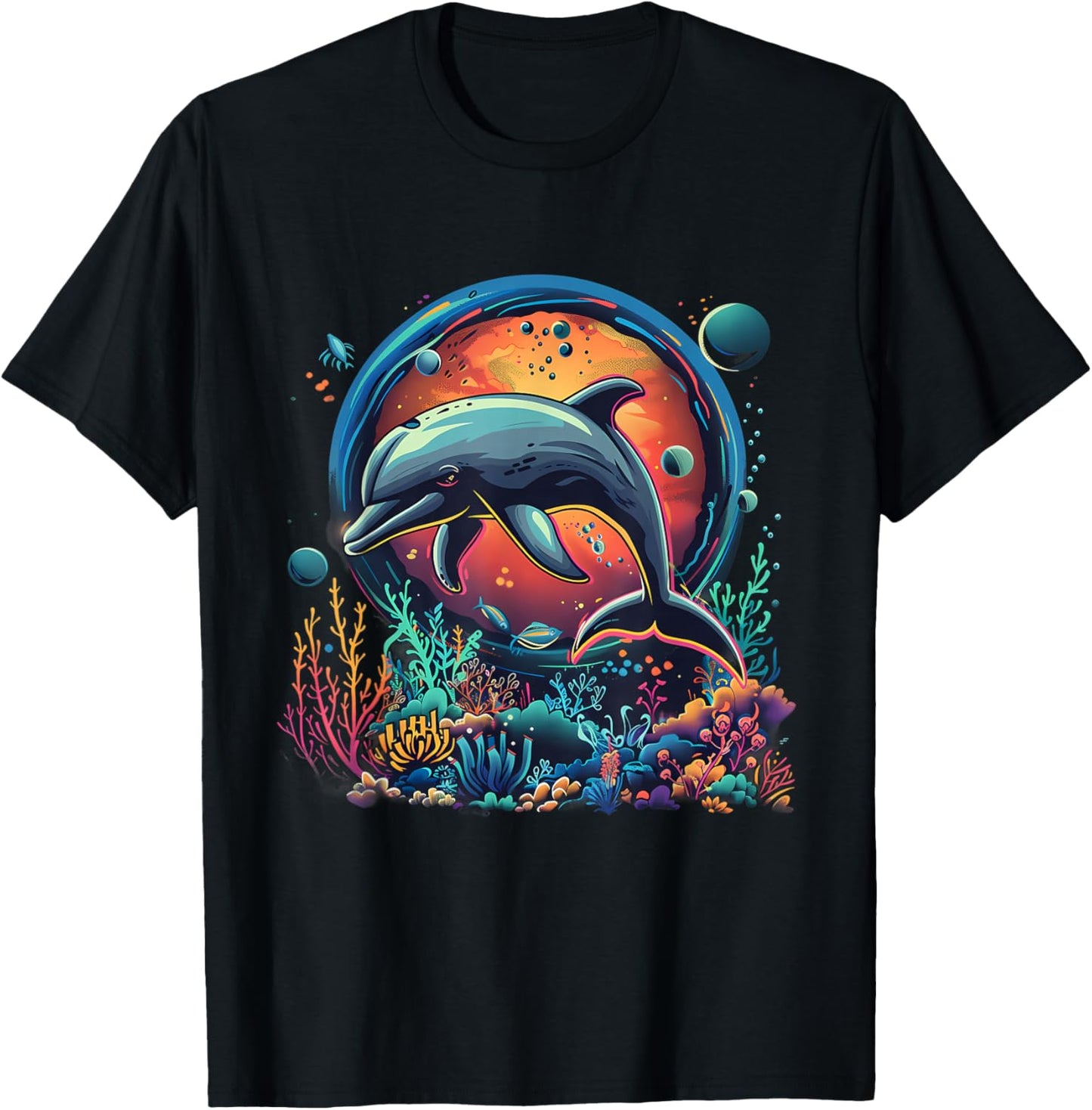 Dolphin Ocean Sea Animal Lover Artwork Sea Ocean Dolphin T-Shirt - T-Shirt | Black