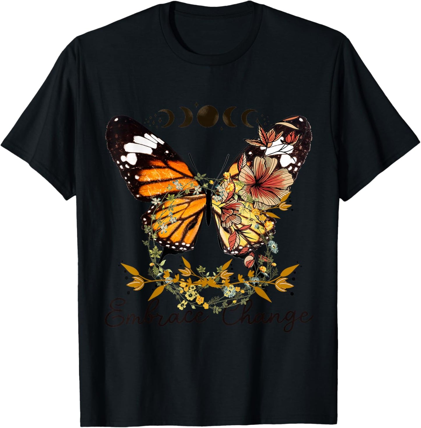 Beautiful butterfly flowers, floral flowers, change design T-Shirt - T-Shirt | Black