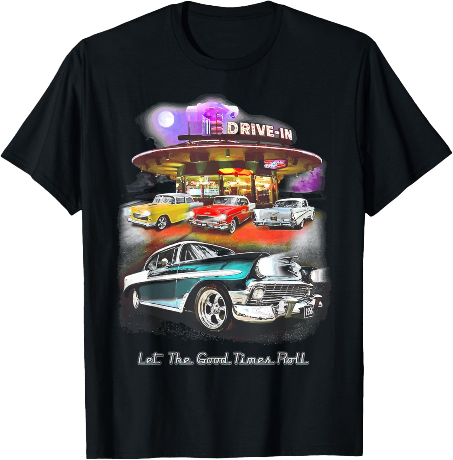 55 57 50 90s Chevys Bel Air TriFive Retro Classic car T-Shirt - T-Shirt | Black