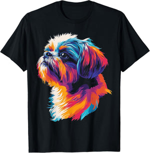 Shih Tzu Dog Motif Pet Artwork Blue Eyes Shih Tzu T-Shirt - T-Shirt | Black