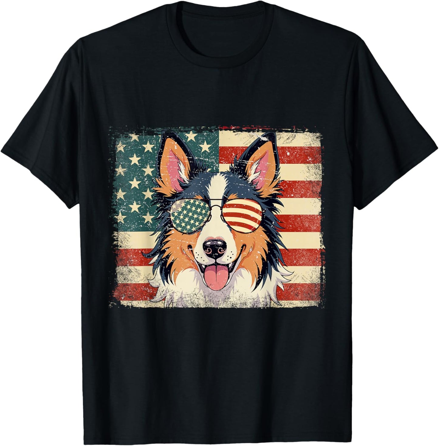 Patriotic Australian Shepherd Dog Lover USA Flag 4th Of July Men Women Kids T-Shirt - T-Shirt | Black