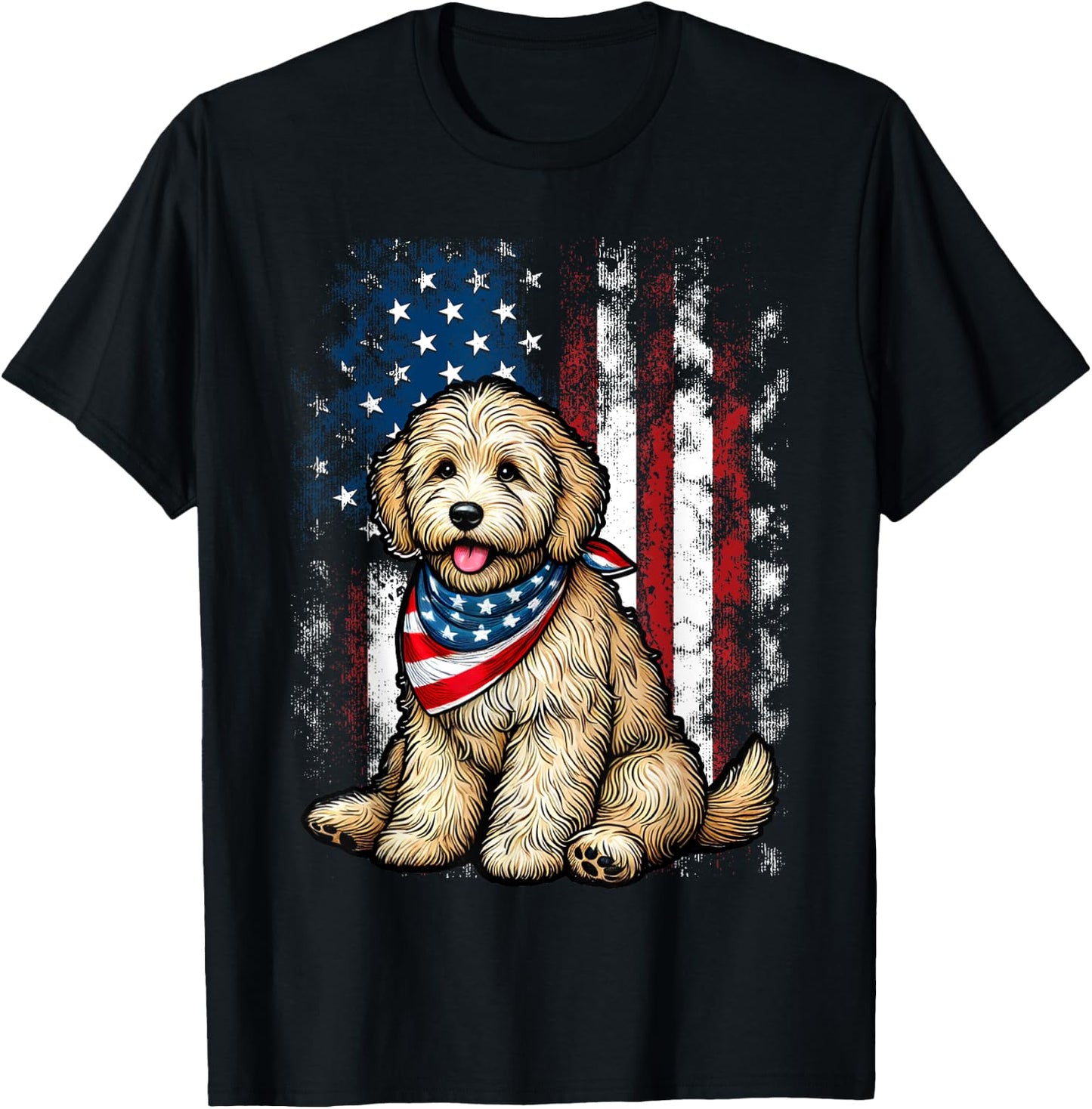 Goldendoodle 4th of July Patriotic Golden Doodle Dog T-Shirt - T-Shirt | Black
