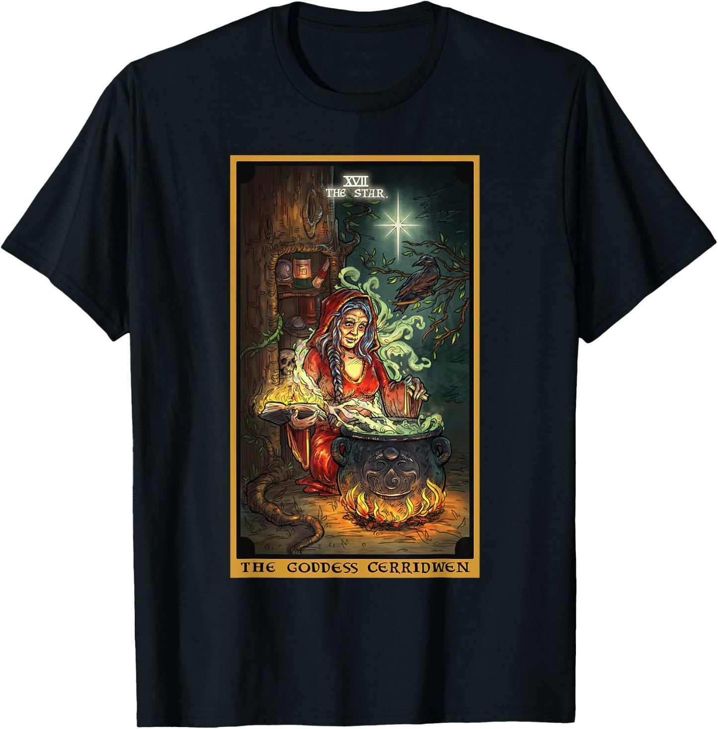 The Goddess Cerridwen The Star Tarot Card Wiccan Pagan Witch T-Shirt - T-Shirt | Black