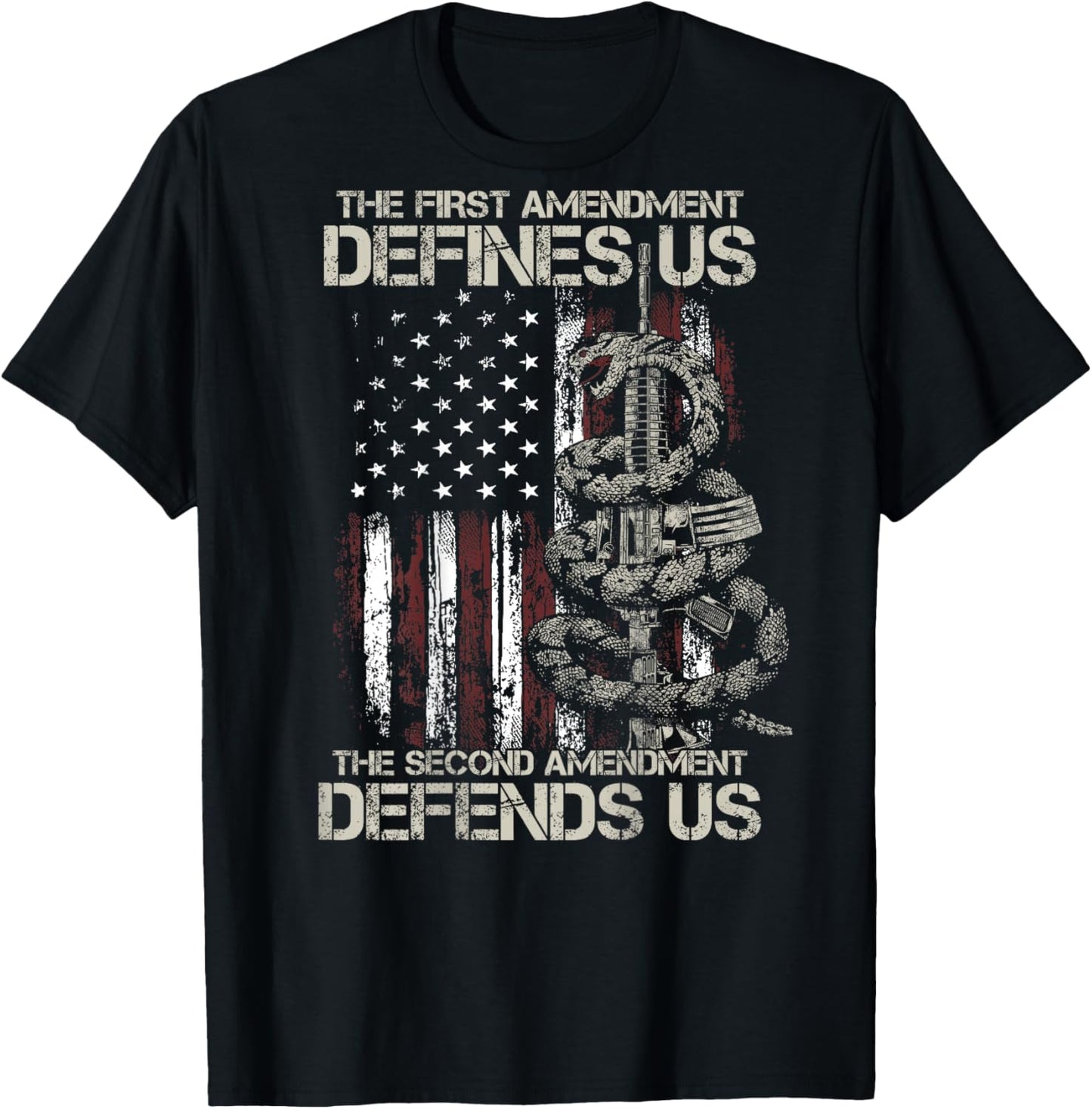 The First Amendment defines us American Flag ON BACK T-Shirt - T-Shirt | Black