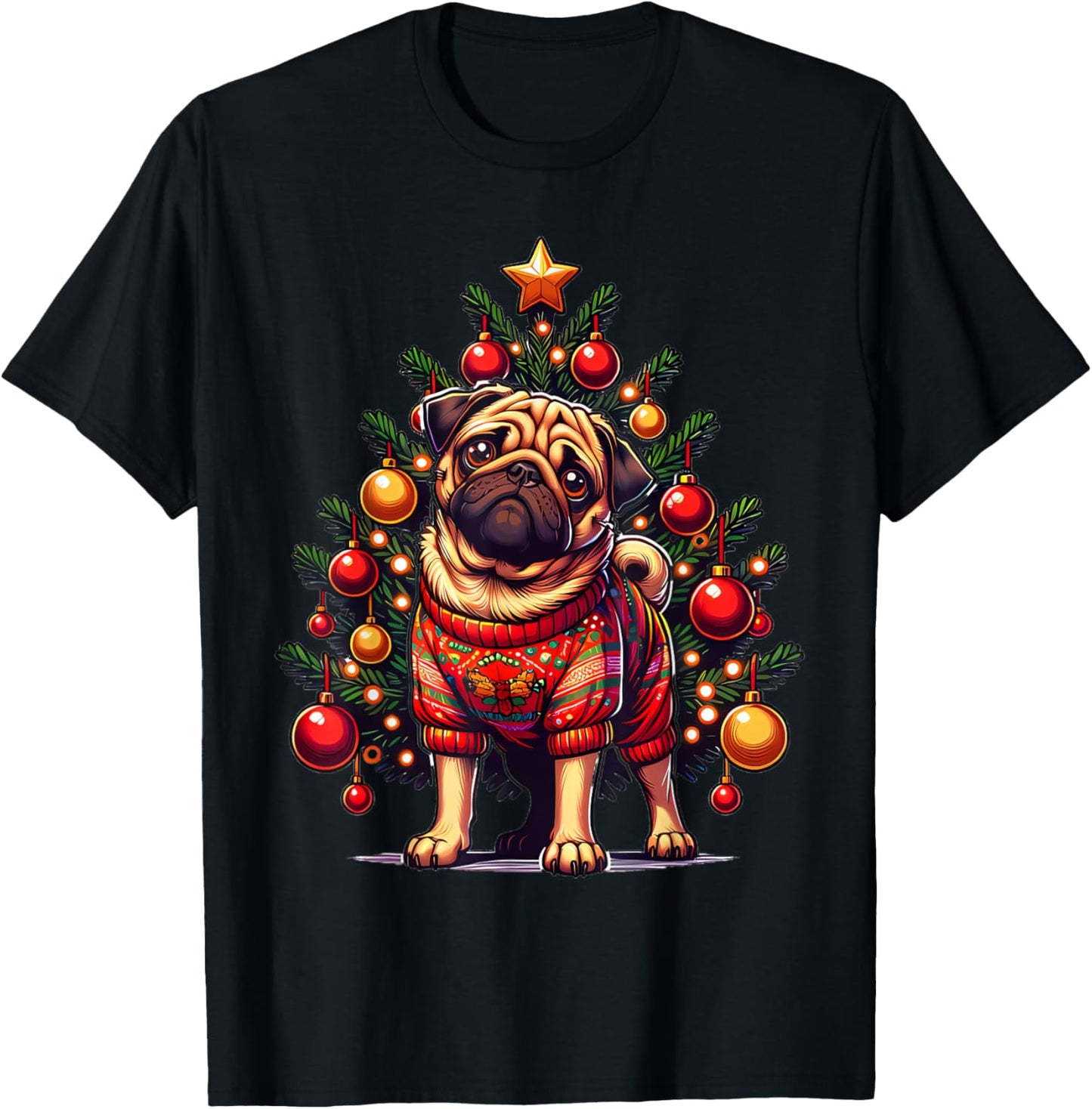 Pug Dog Xmas Christmas Pajama T-Shirt - T-Shirt | Black
