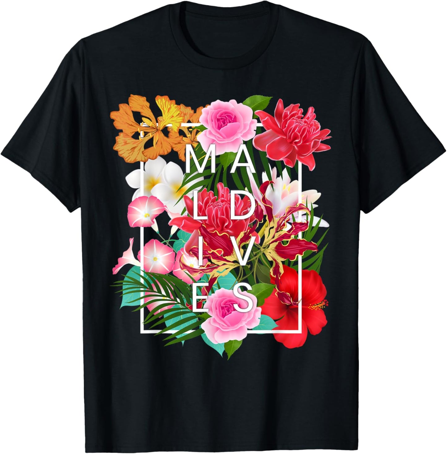 Flowers of Maldives Word Art - Maldives Vacation Souvenir T-Shirt - T-Shirt | Black